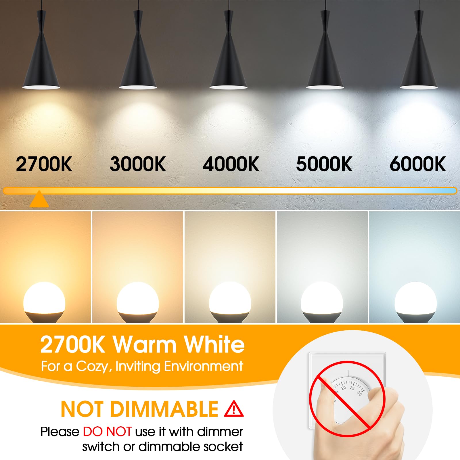 Maxvolador E12 Led 60W Equivalent Warm White 2700K Ceiling Fan Bulbs, 600Lm Cri 85+ Small Base Candelabra Bulbs, 6W Non-Dimmable, Pack Of 6