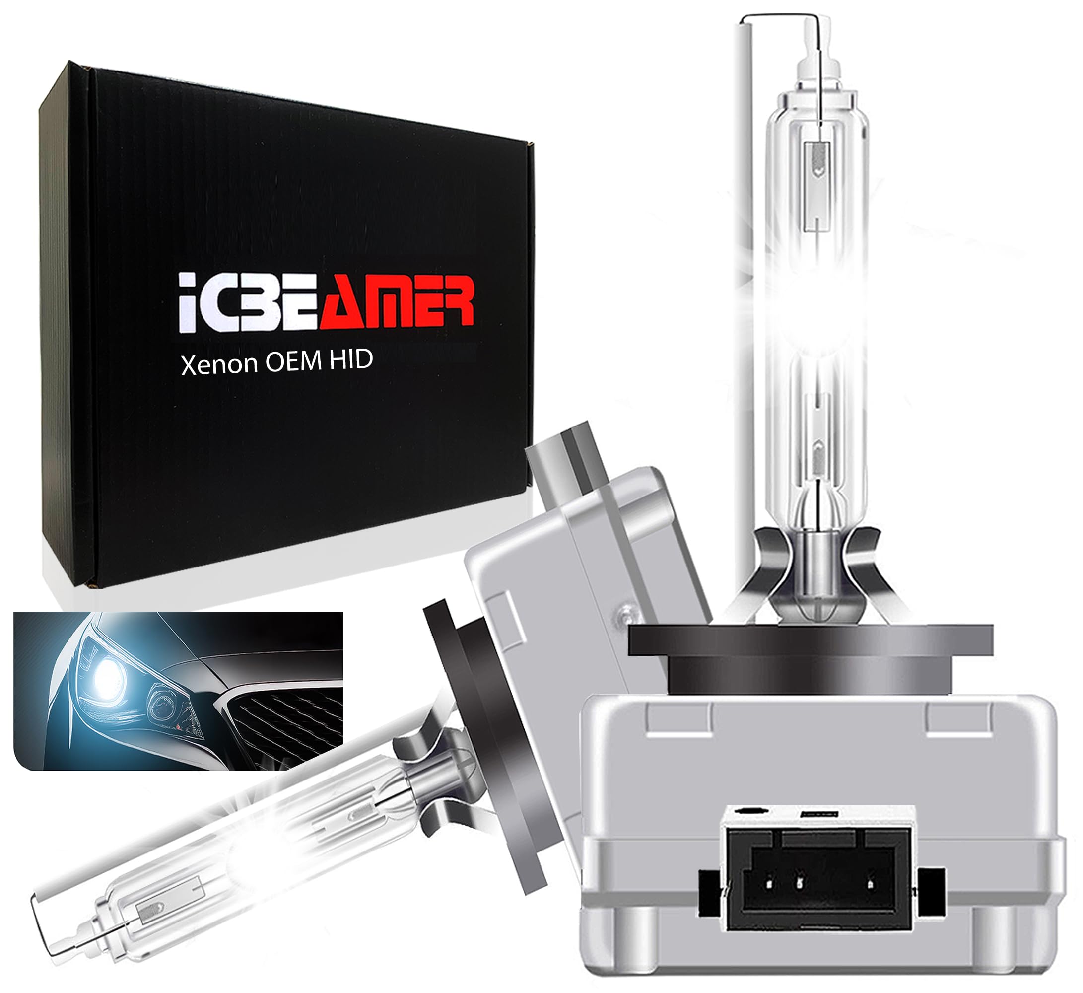 ICBEAMER 8000K D1R D1C D1S Xenon HID | Direct Replacement | Replace OEM Factory Headlight Low Beam Light Bulbs | [Color: Light B