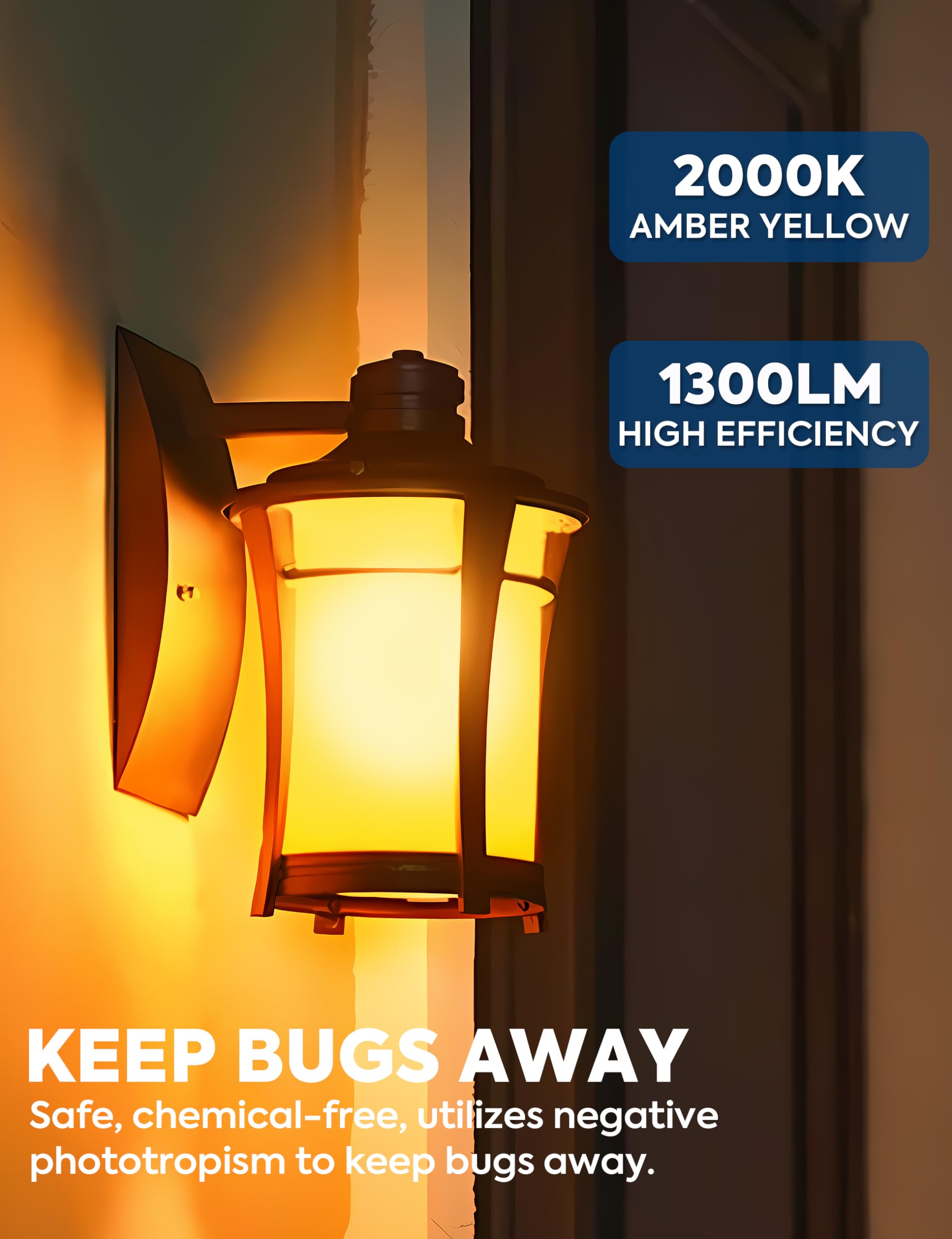 Nouscan PAR38 LED Bug Lights, 15W Amber Yellow, E26 Base, Non-Dimmable, 2-Pack - Energy Saving Outdoor Flood Light Bulbs