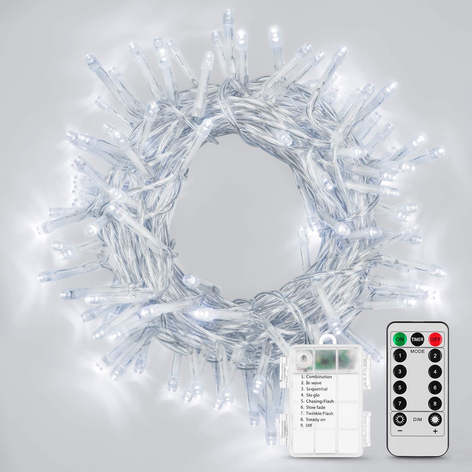 Koxly 2 Pack 36ft 100 LED Battery Operated String Lights with Remote Timer Waterproof 8 Modes String Lights for Bedroom, Garden,