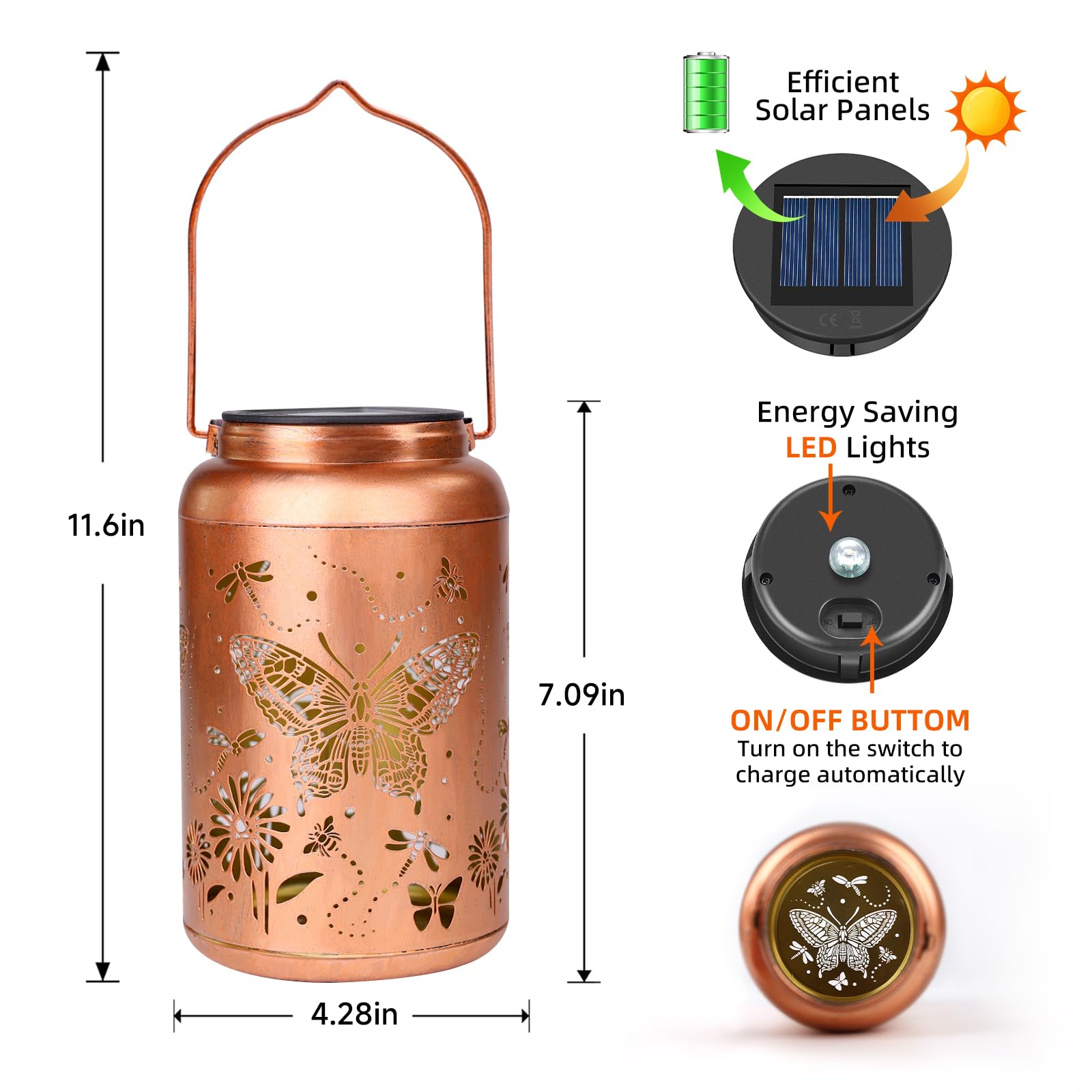 Butterfly Solar Lanterns Outdoor Waterproof Hanging Solar Lights Metal Decorative Led Lanterns Outside Christmas Gifts For Women