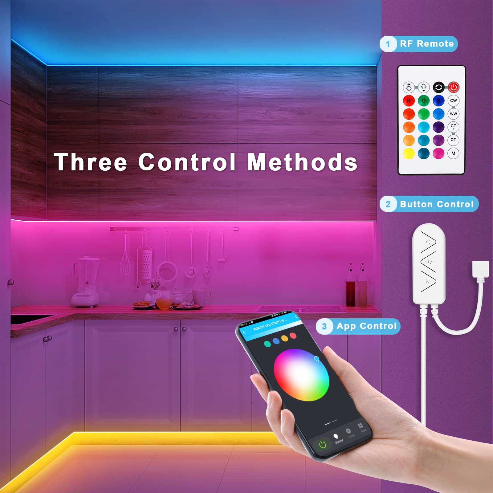 Tatazone RGBWW Bluetooth LED Strip Lights, 32.8ft, Tunable White 3000K-6500K, Music Sync, Vinyl Material