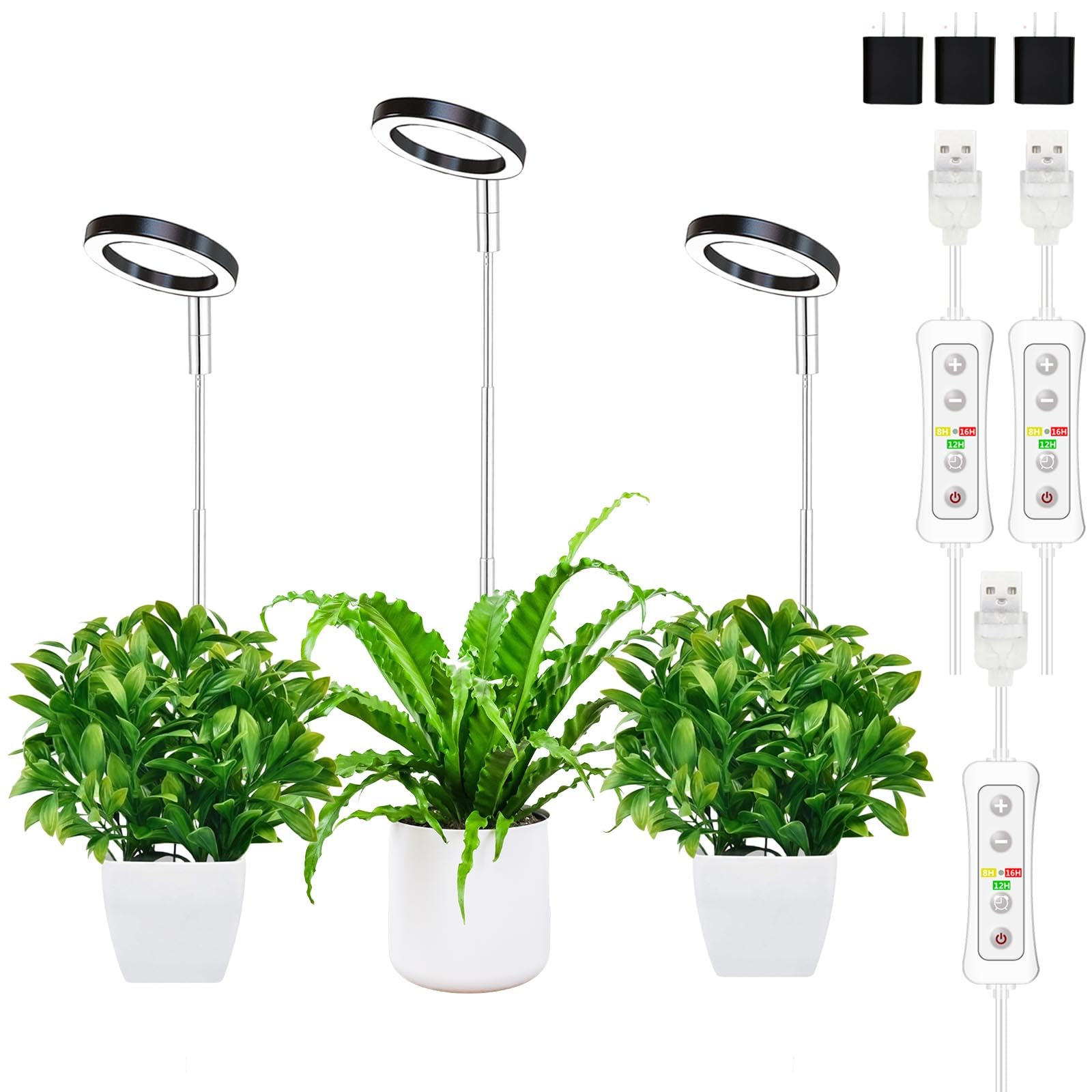 Yadoker Plant Grow Light, Led Growing Light Full Spectrum For Indoor Plants,Height Adjustable, Automatic Timer, 5V Low Safe Voltage,Idea For Small Plant
