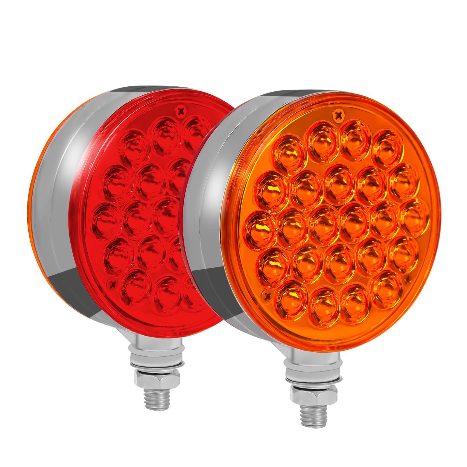 NeaLia 4in Round Pedestal Fender Lights, 48 LED Double Face Turn Signal, Amber Red, 2PCS for Semi Truck Trailer Towing