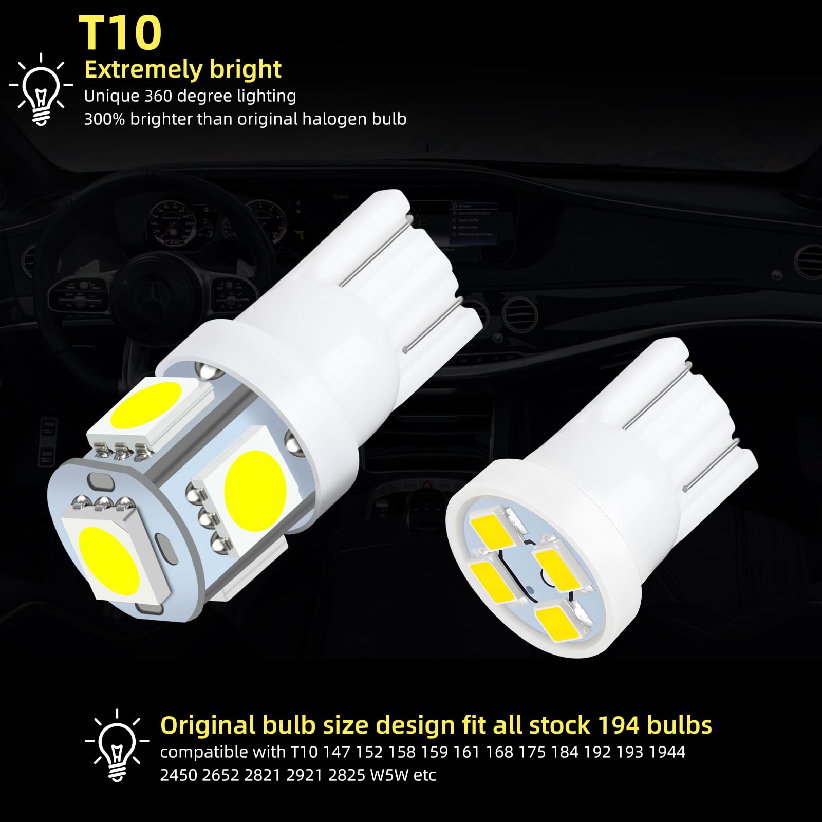 AOICANKI 32 Pieces Dome Light LED Car Interior Bulb Kit Set 194 T10 DE3175 578 - White - Replacement Lights for Indoor Use