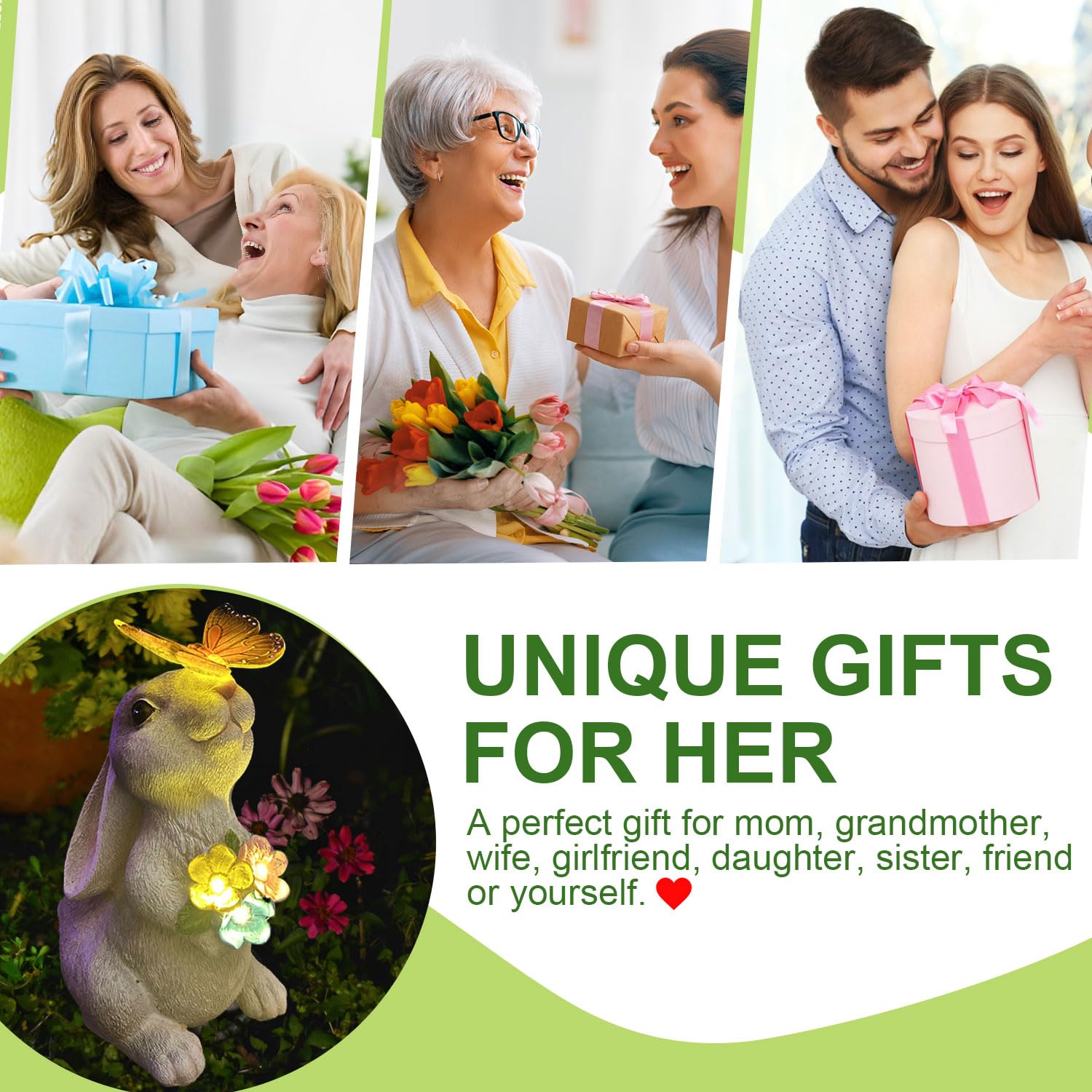 Yody Solar Garden Statues Outdoor Decor- Yard Decorations For Patio, Balcony, Backyard, Lawn Ornaments - Rabbit Figurines With L