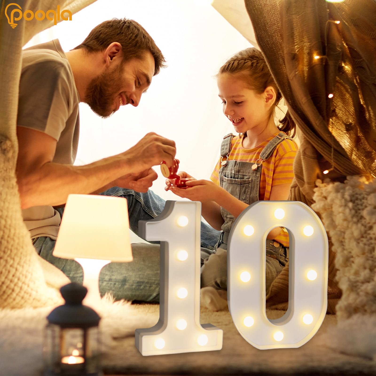 Pooqla Decorative Led Light Up Number Letters, White Plastic Marquee Number Lights Sign For 10Th Birthday Party Wedding Decor Battery Operated Number (10)