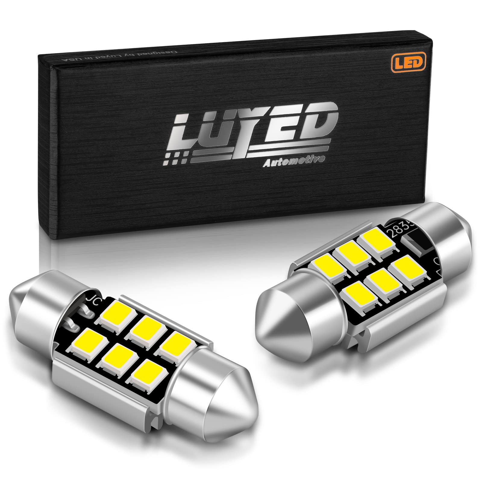 LUYED 2 X Super Bright 2835 6-EX Chipsets Error Free 1.25 inches DE3175 DE3021 DE3022 3175 LED Bulbs Used For Dome light,Xenon W