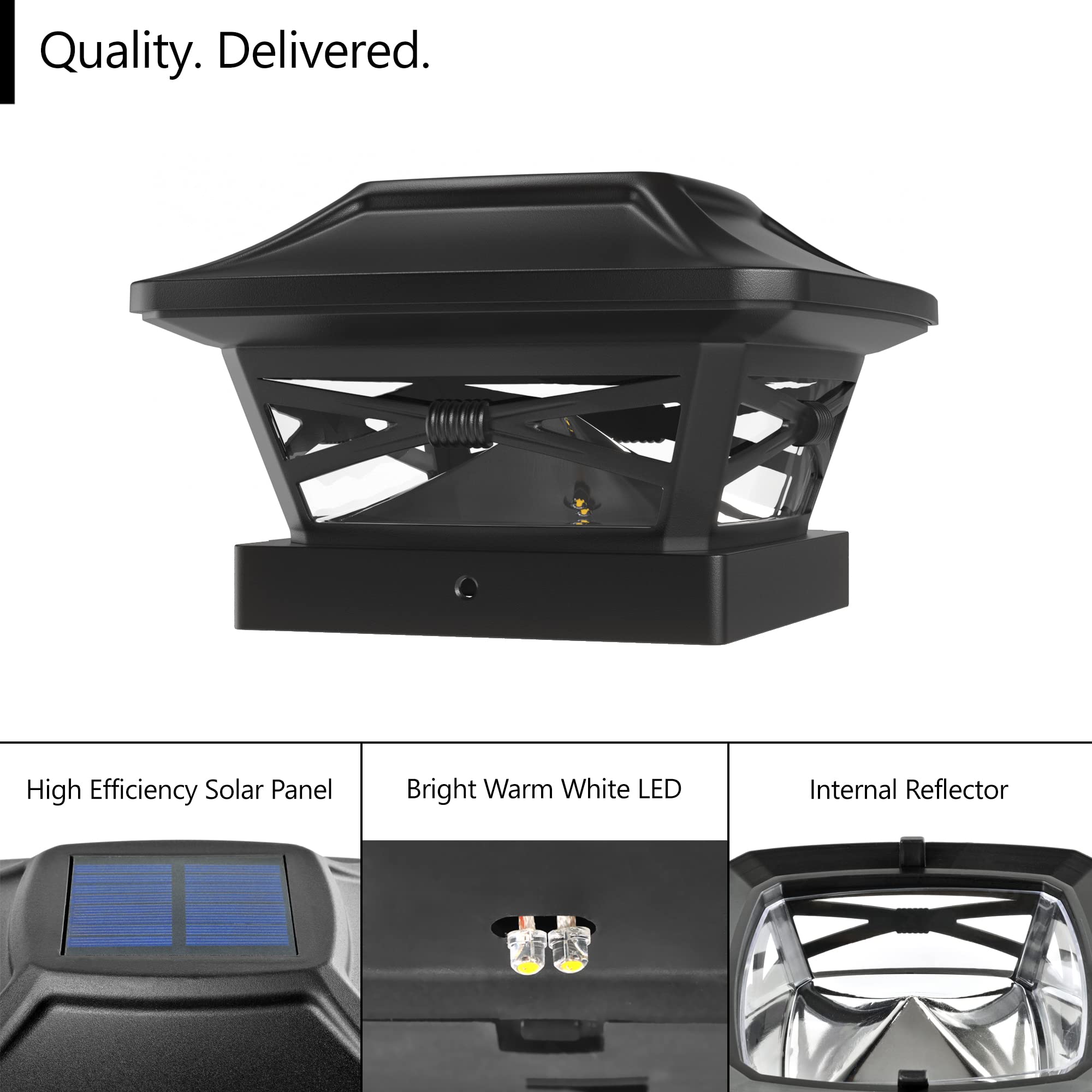 Davinci Lighting Renaissance Solar Post Cap Lights - Bright LED - Slate Black - Includes Bases for 4x4, 5x5, 6x6 Posts - 1 Pack