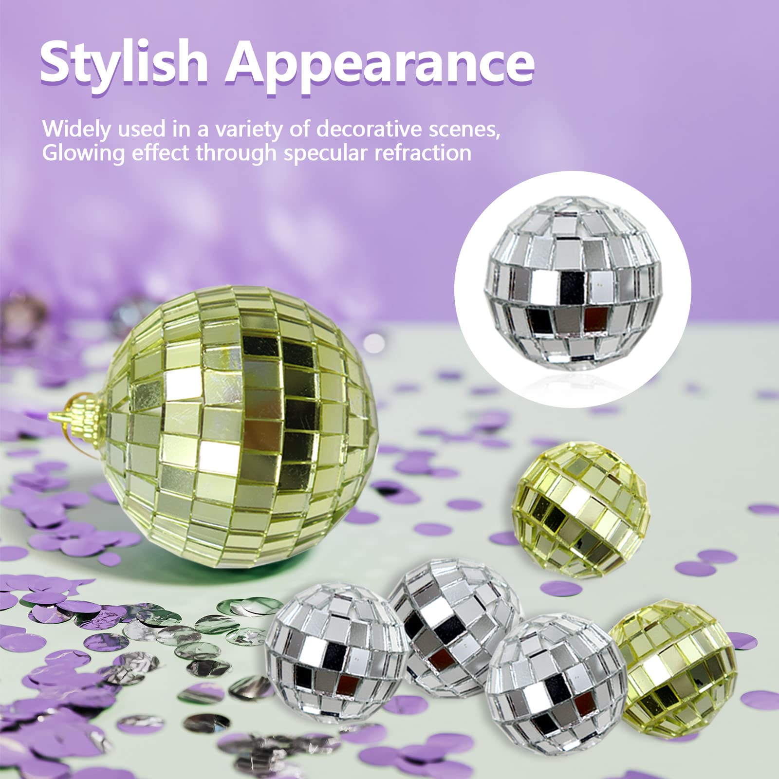 Yitexin 15Pcs Small Mirror Disco Ball Ornaments, 5cm Diameter, Silver, Stainless Steel, Perfect for Party and Cake Decoration