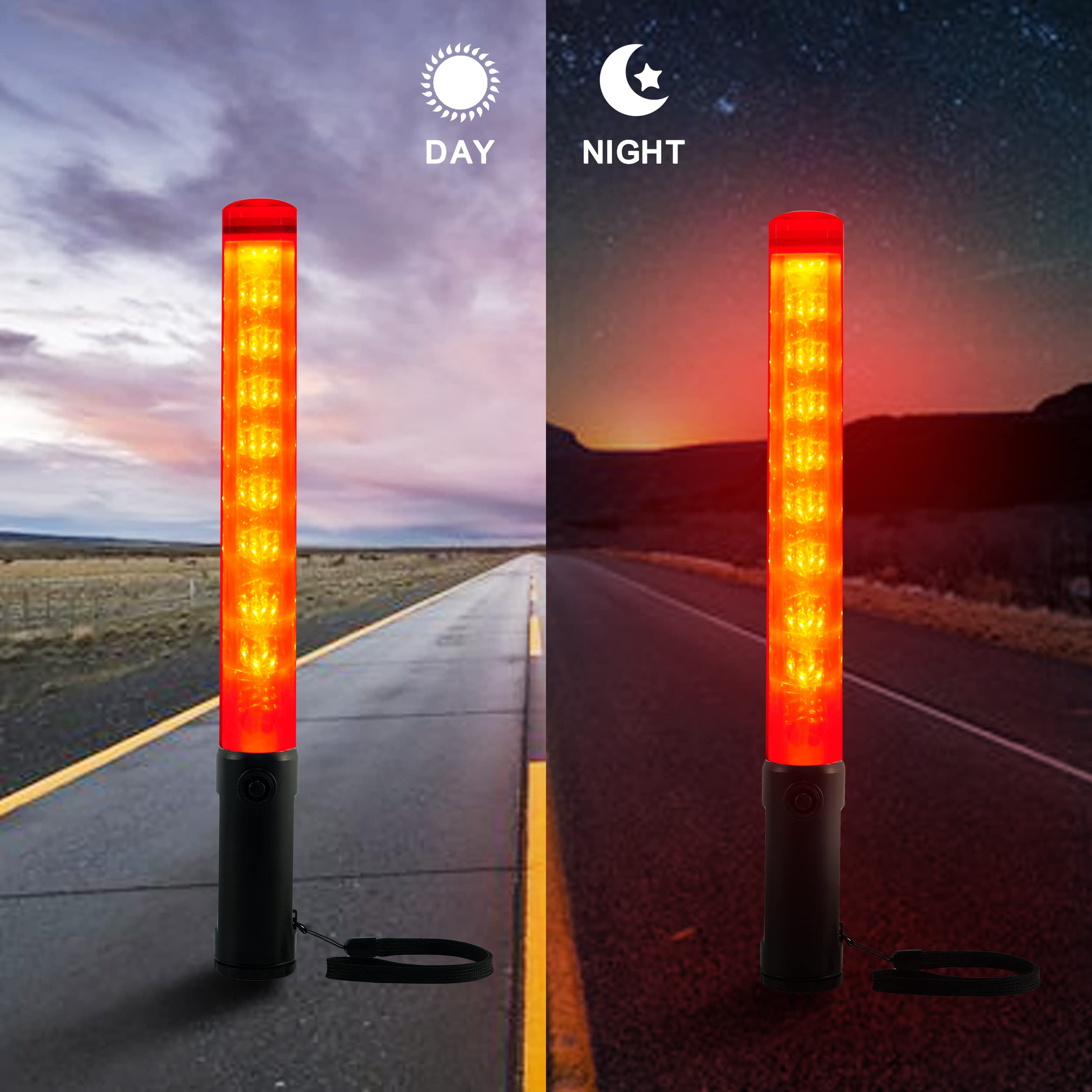 ELLUMIN Traffic Wand, 14-inch Blue Traffic Control Baton with 3 Flashing Modes, Night Safety Signal LED Wand with White LED on T