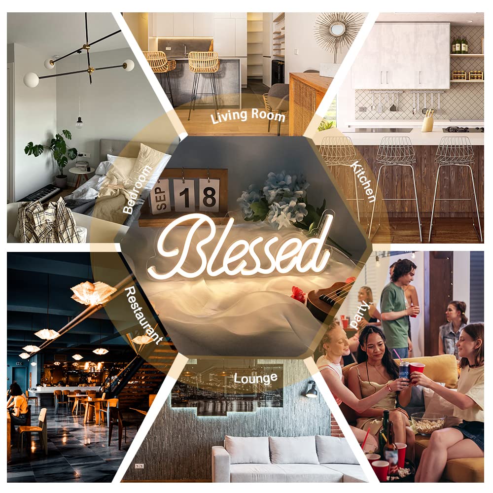 Divatla Blessed Neon Sign - Led Wall Decor, Dimmable, Usb Powered, 17X7, Warm White, Acrylic For Bedroom And Office