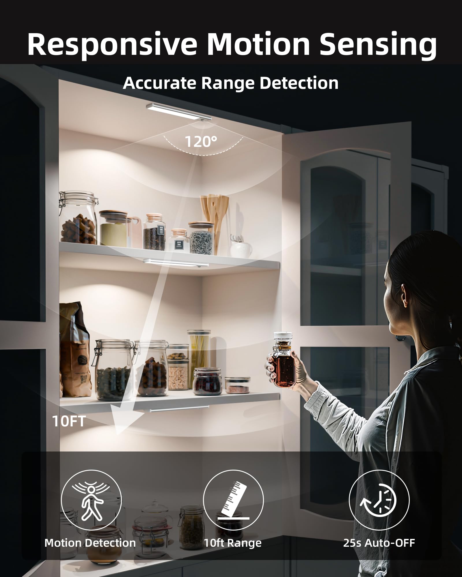 Ezvalo Under Cabinet Lighting Wireless, 3 Color Temps Motion Activated Under Cabinet Lights, 62 Led Rechargeable Battery Operate