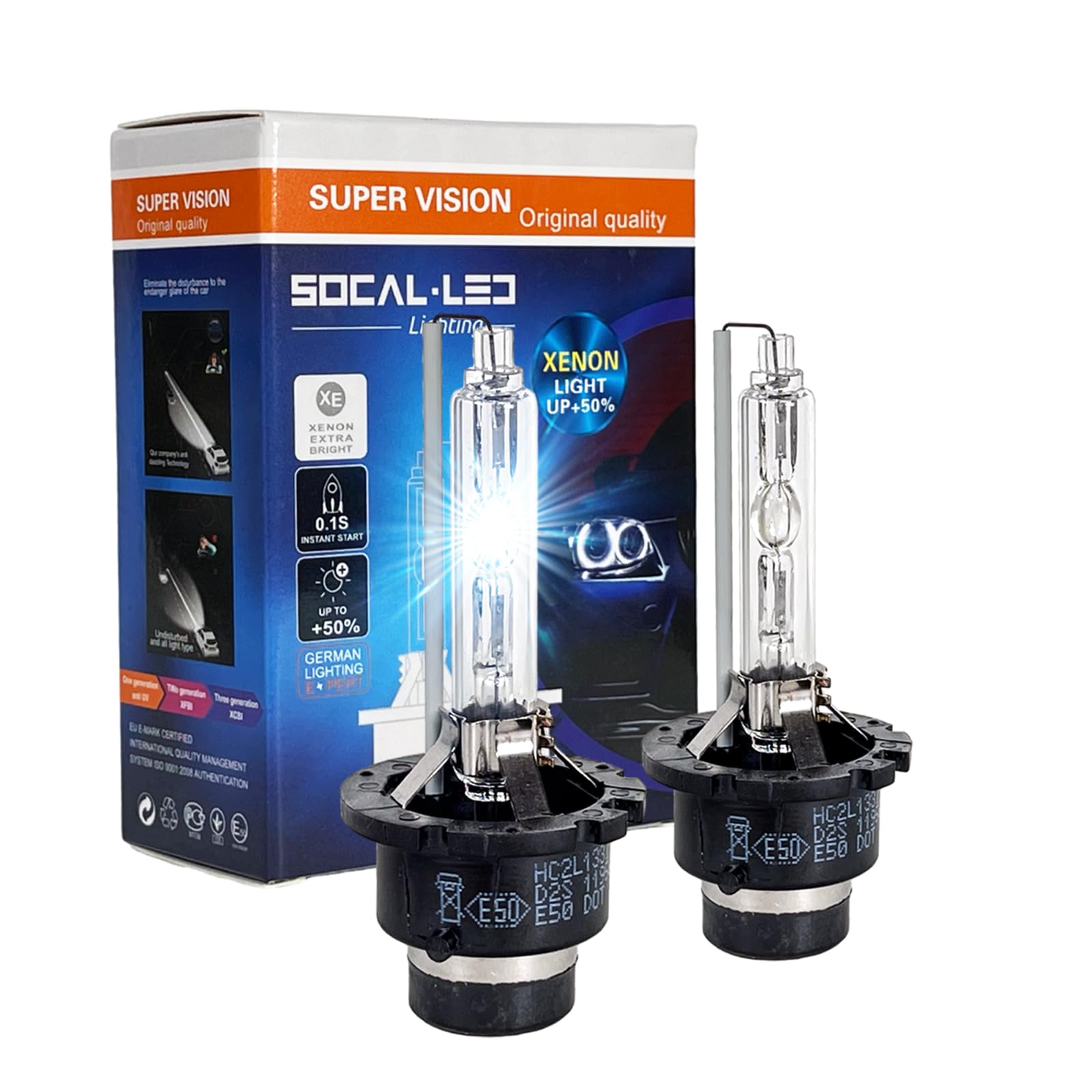 SOCAL-LED 2x D2S HID Bulbs 35W AC Xenon Headlight Replacement 4300K OEM White Metal