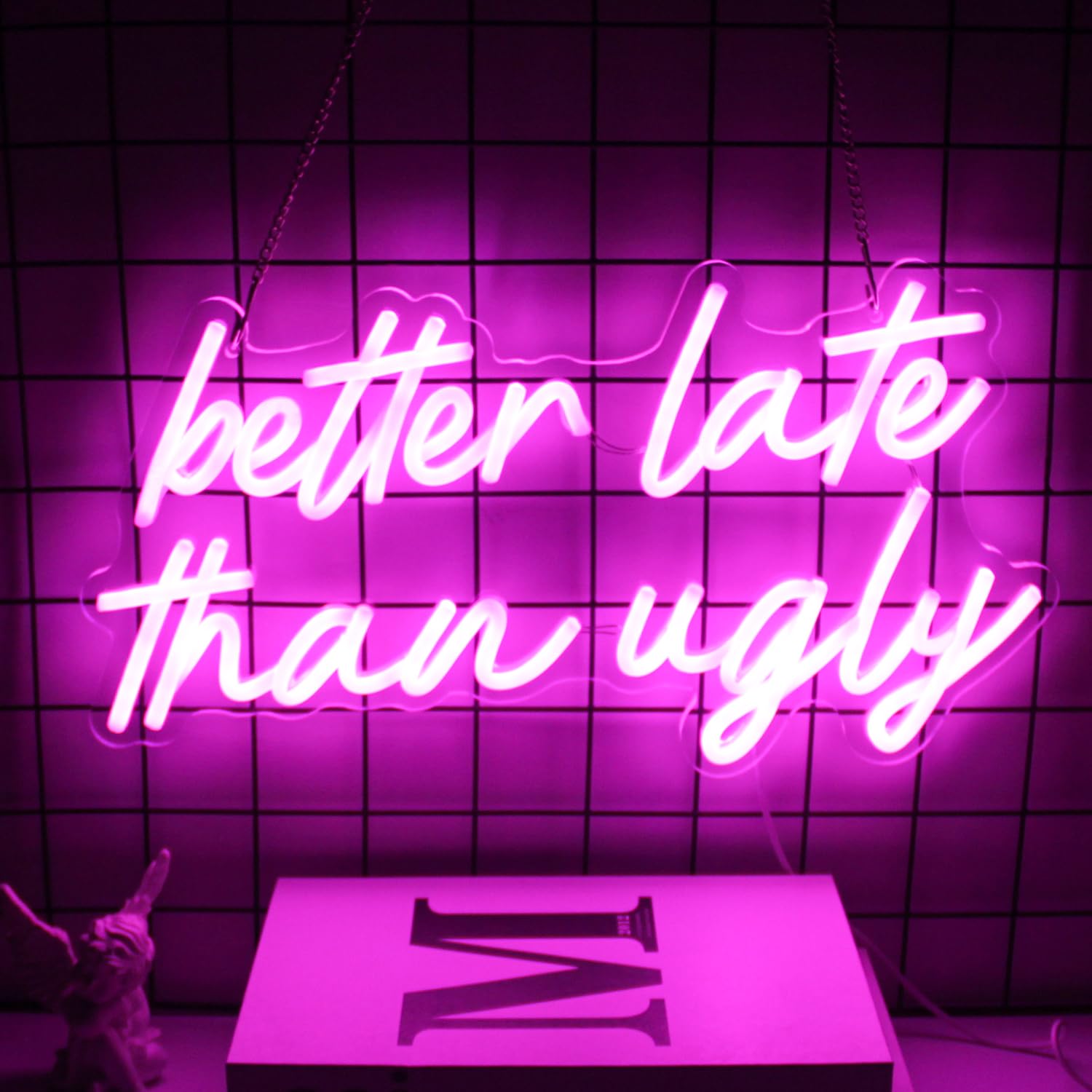 CKTBLEY Neon LED Sign - Better Late Than Ugly - Pink Acrylic Wall Decor for Beauty Room, Bedroom, Salon, Wedding, Party