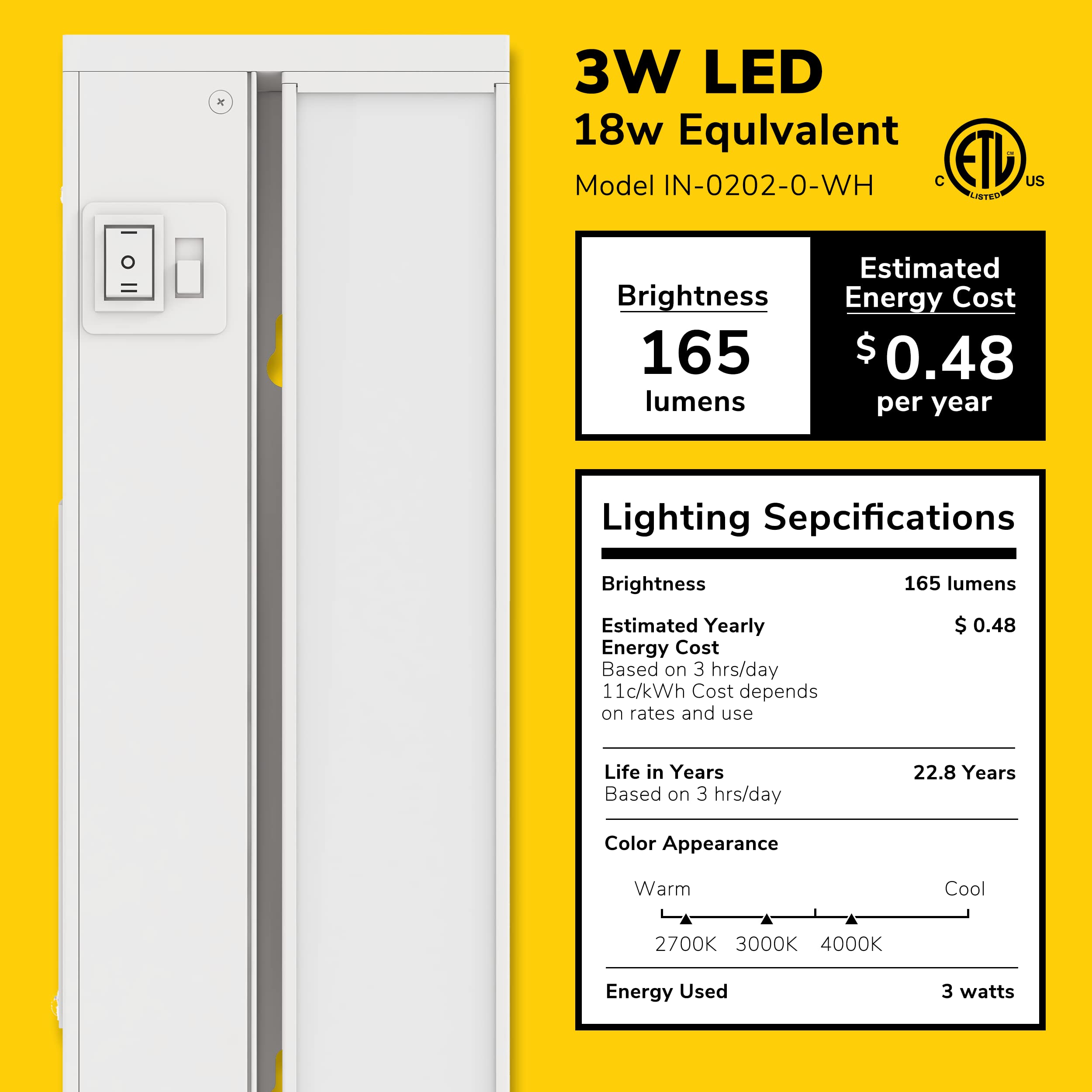 Getinlight 9-Inch Swivel Led Under Cabinet Lights, Glass Lens, Selectable White 2700K/4000K/5000K, Dimmable With Wall Dimmers, W