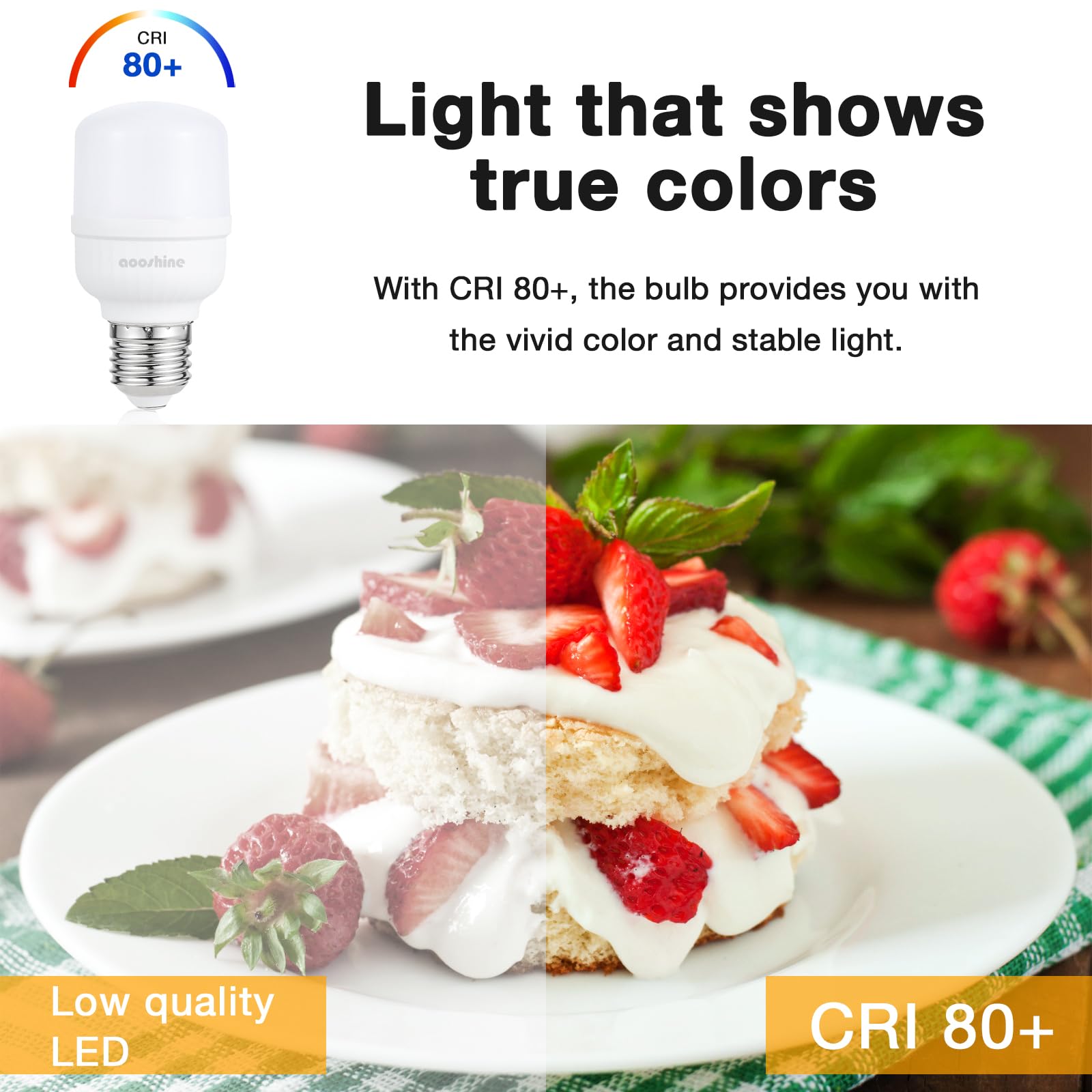 aooshine Q50 Dimmable LED Light Bulb, 3000K Warm White, E26 Base, 6W, 650 Lumens, Iron Material, 1 Pack