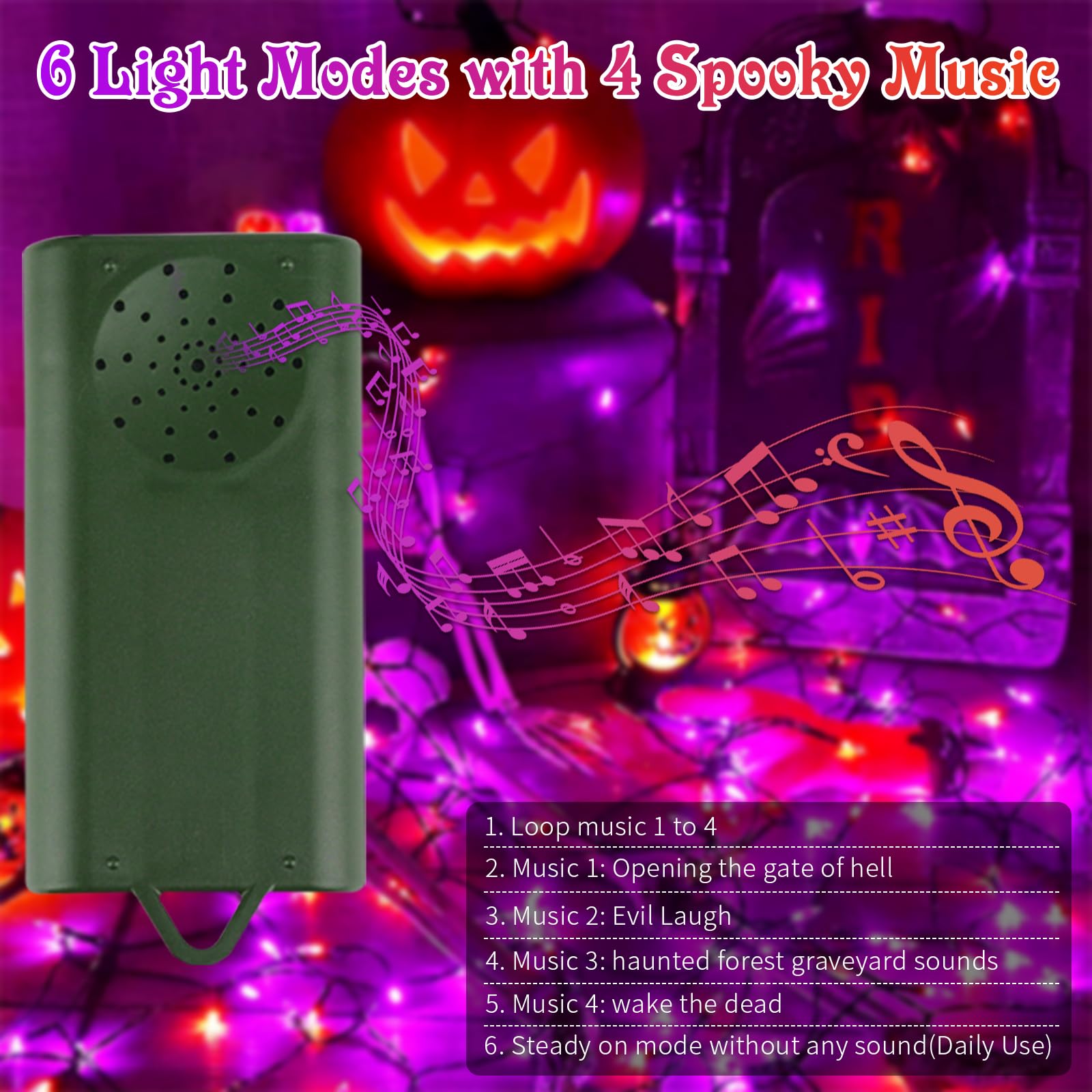 VTECHOLOGY 100 LED Halloween String Lights, 33ft USB & Battery Operated, Purple & Orange, Model QL300IE