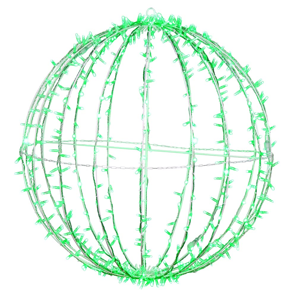 Vickerman 480Lt x 40&quot; Fold Flat Green Led Jumbo Hanging Sphere with White Powder Coated Frame
