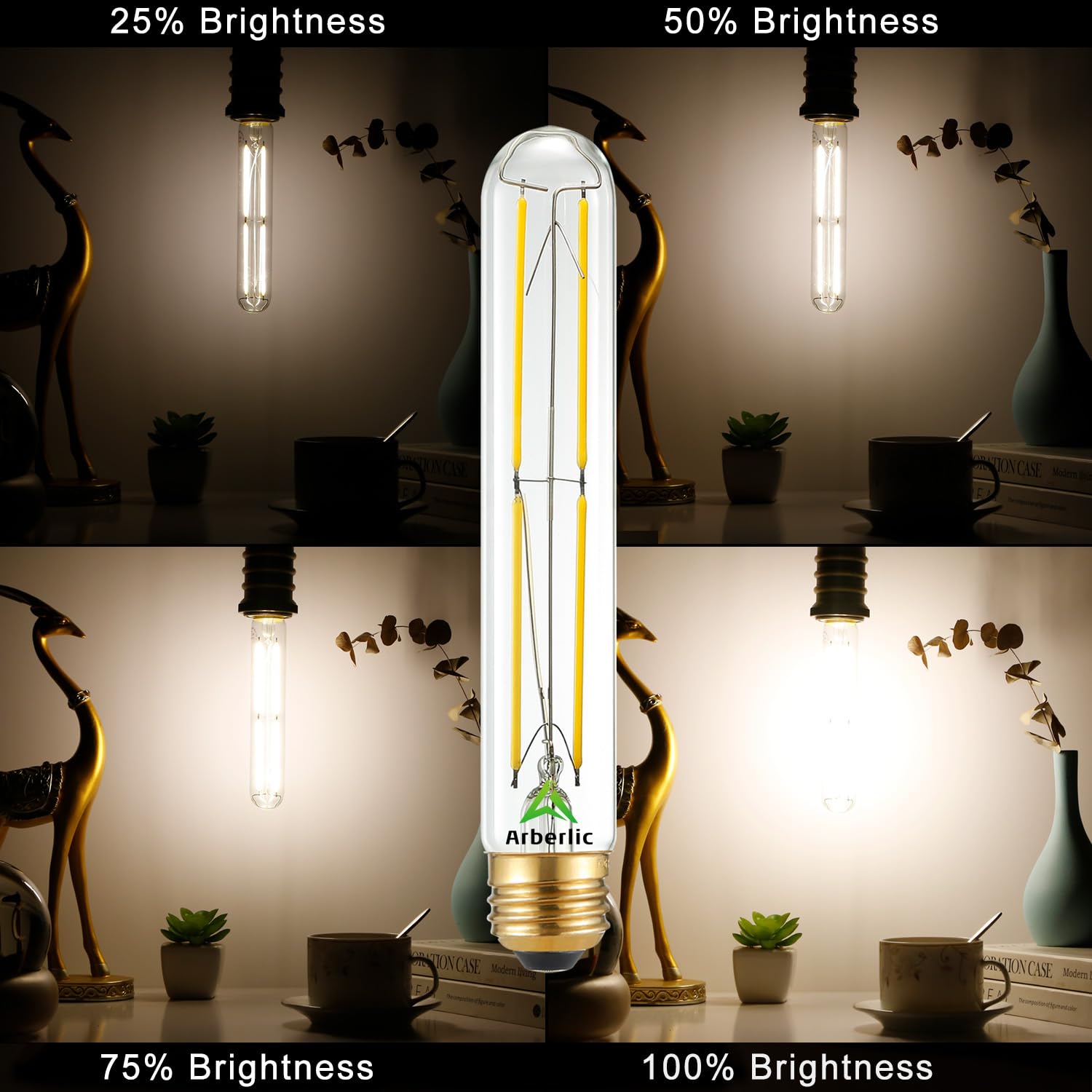 Arberlic 7.3 Inch T10 Led Bulb,6W E26 Led Bulb Dimmable Equivalent E26 Bulb 60 Watt,Neutral White 4000K,600Lm,Cri85+,Ac120V,Clea