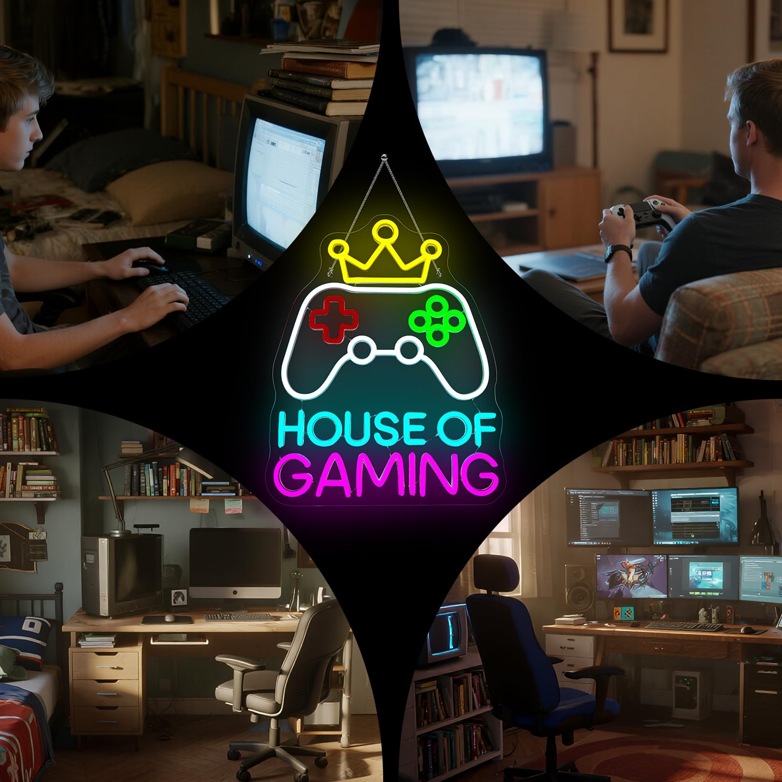 Gaming Neon Sign With Crown Design Led Gamepad Neon Light For Gamer Room And Bedroom Wall Decor Colorful Game Led Sign Cool Gamer Gifts For Teens
