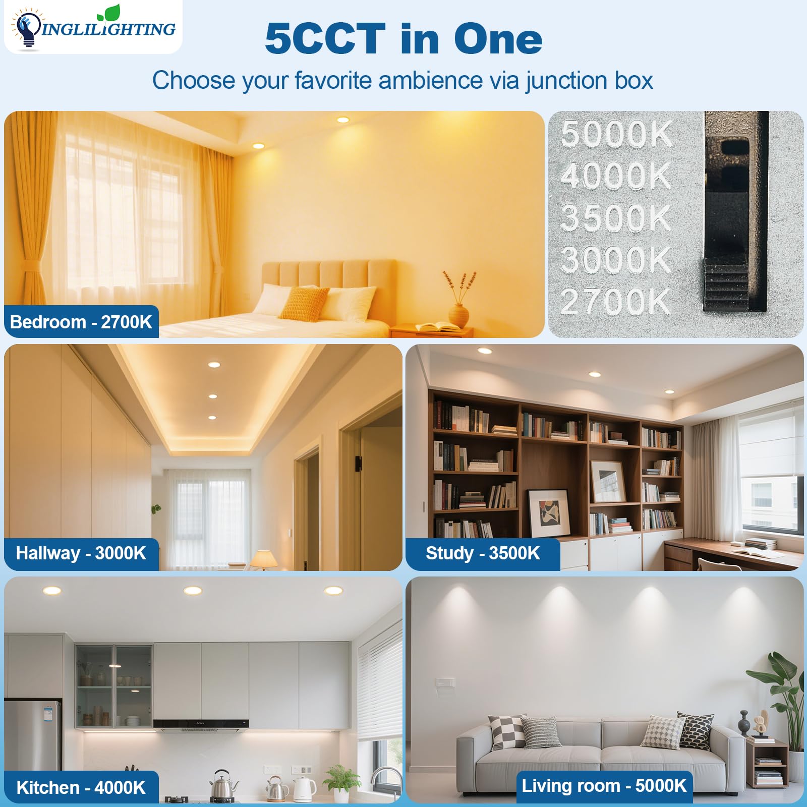 Dllt Led Recessed Ceiling Lights: 12 Pack 8 Inch 5Cct Ultra-Thin Lighting With Junction Box For Bedroom - 1800Lm Brightness 18W Eqv 170W Dimmable Canless Wafer Downlight With Etl&Fcc-Gold