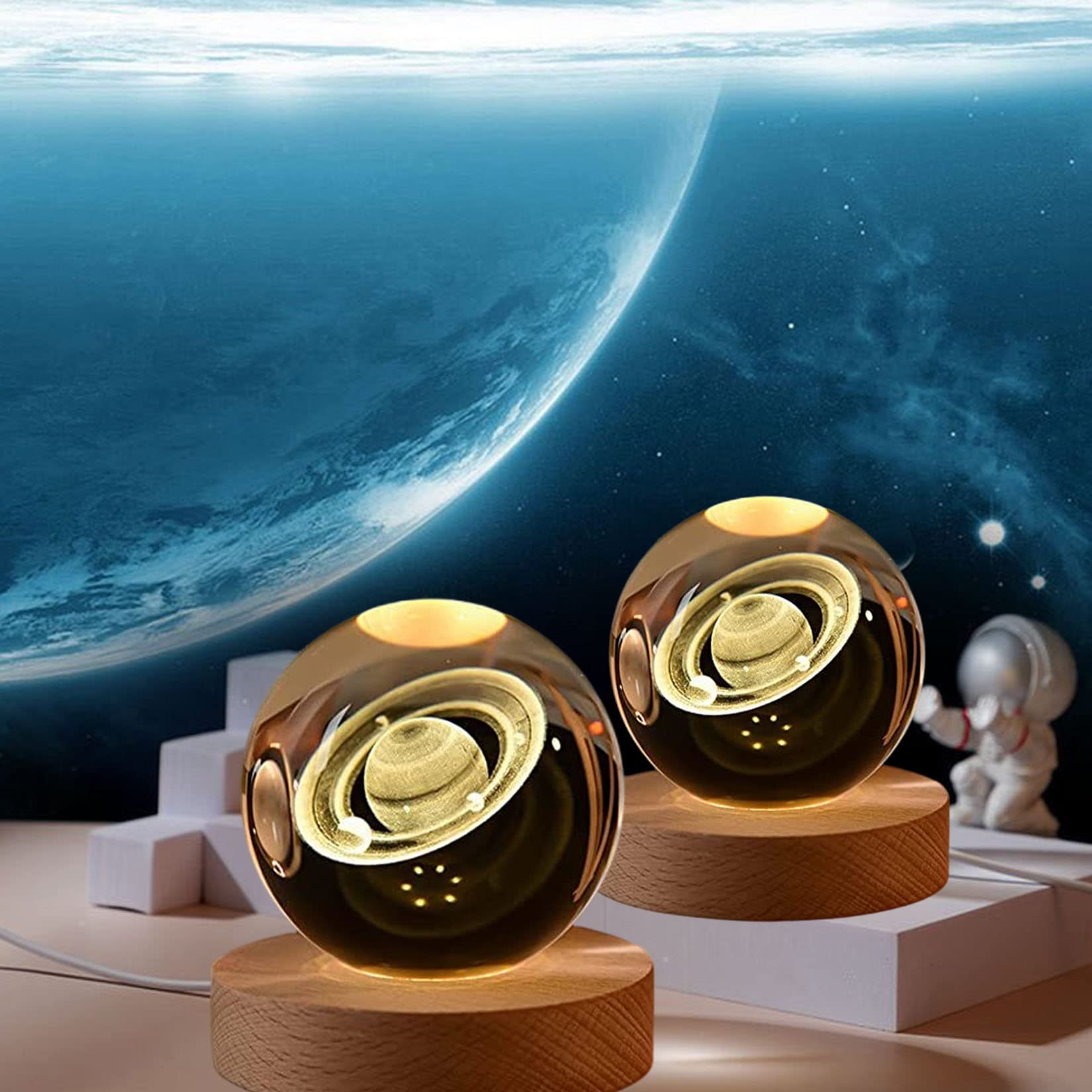 Liberal Brightdeer Saturn Crystal Ball 2.4 Inch (60Mm) Decorative Quartz Glass Sphere With Wooden Base, Elegant Paperweight For Home Decor, Unique Gifts For Men, Friends, And Girls