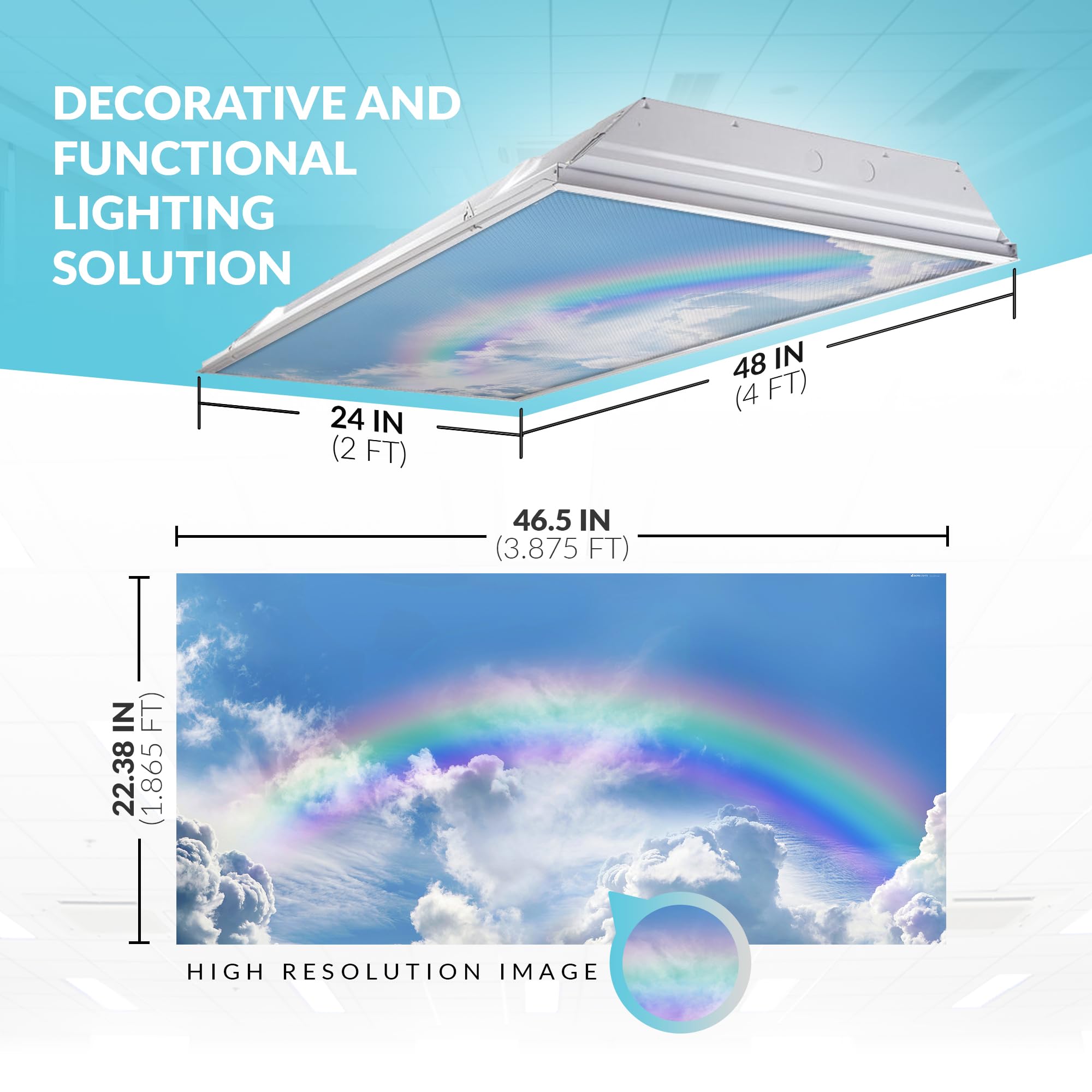 OCTO LIGHTS Fluorescent Light Cover - Rainbow Cloud, Backlit Film, 2x4 (22.38inx46.5in), Model CLD-022-2x4,