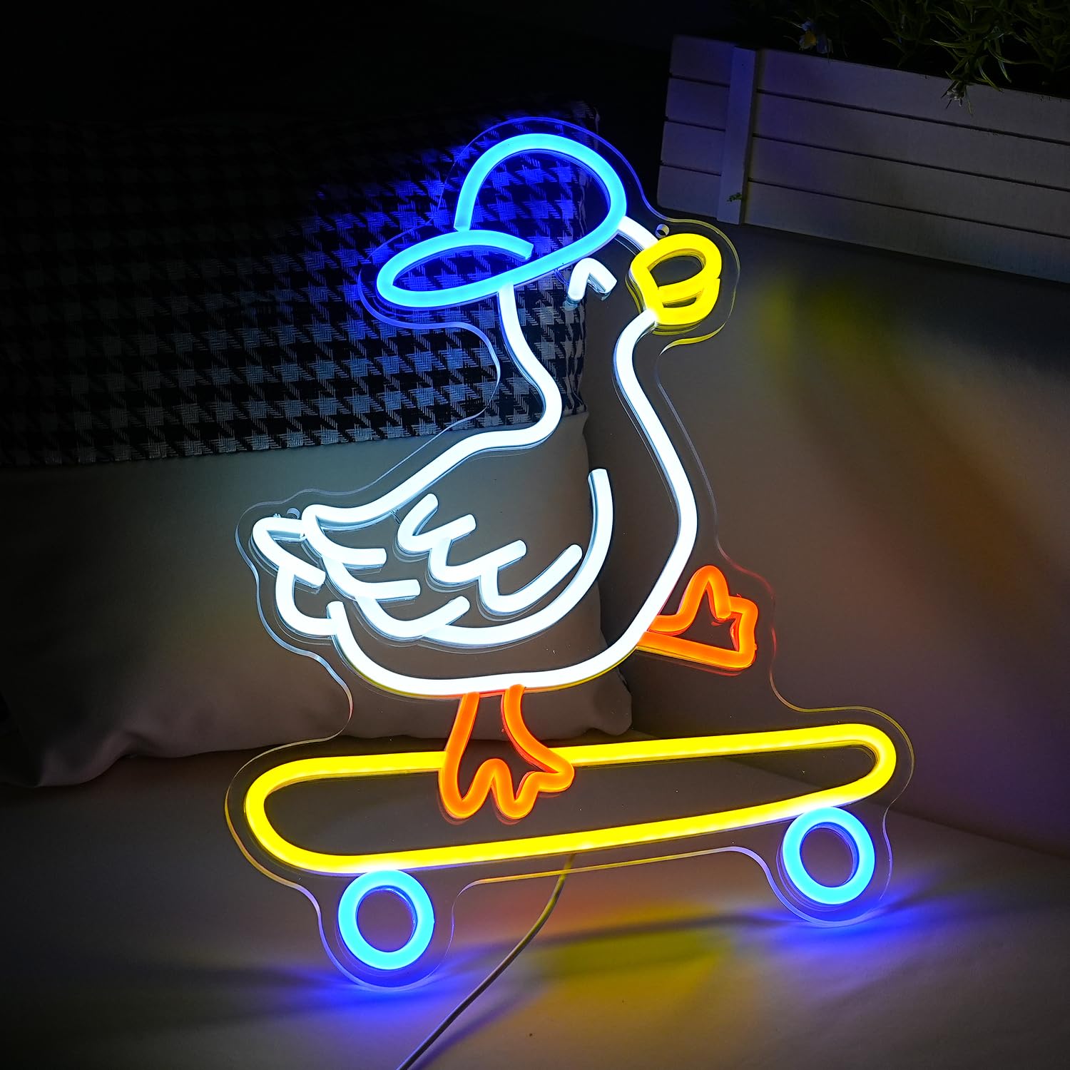 LISIGNVE LED Neon Sign - Skateboard Duck Light, Dimmable, USB Powered, 16.5”x12.6”, Yellow Blue Orange White, Wall Decor for Kids