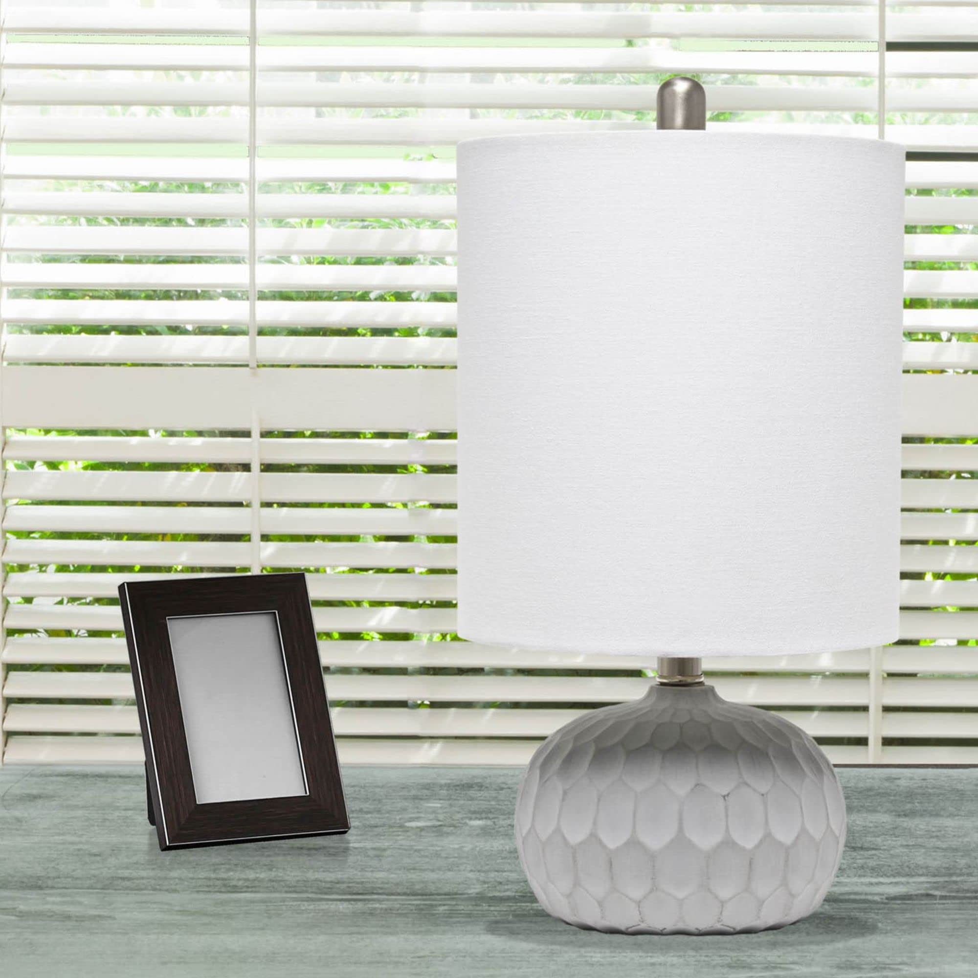 LALIA HOME Modern Concrete Table Lamp with White Fabric Shade, Model LHT-5007-WH, Concrete/Linen White