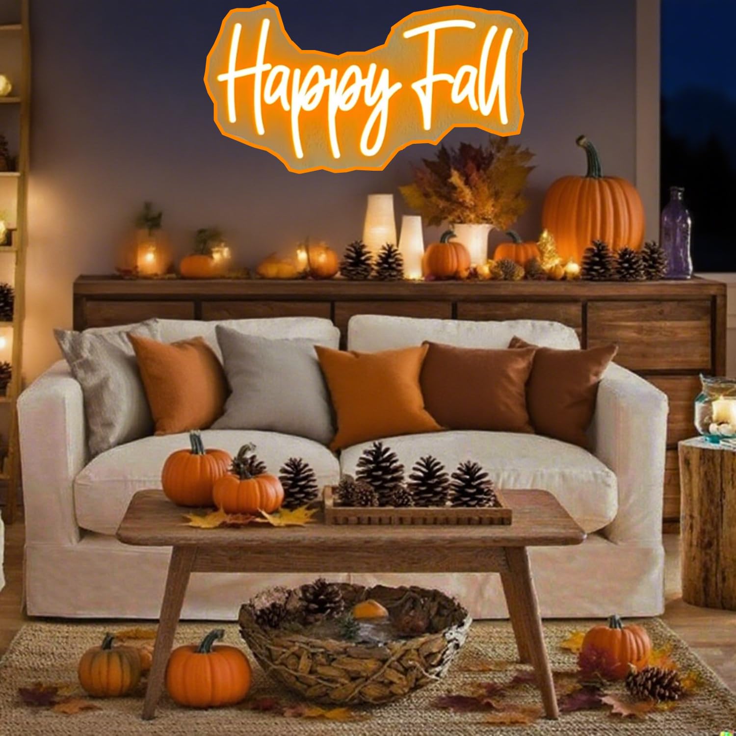 Happy Fall Neon Sign Light Decorative Led Wall Art Night Lamp With Dimmable Switch And Hanging Chain For Autumn Thanksgiving Fireplace Outdoor Garden Door Desktop Hanging Ornaments