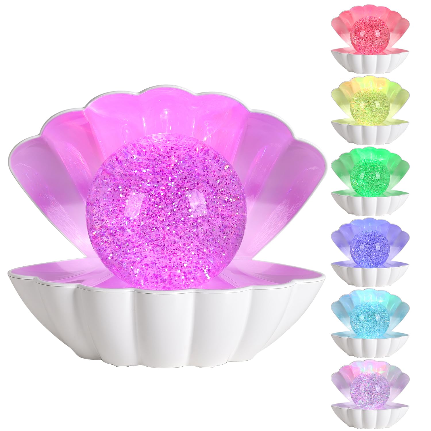 LKUA Night Light, RGB Color Changing Shell Pearl Lamp, Portable Clamshell Design, Large White Shell, Model L-221