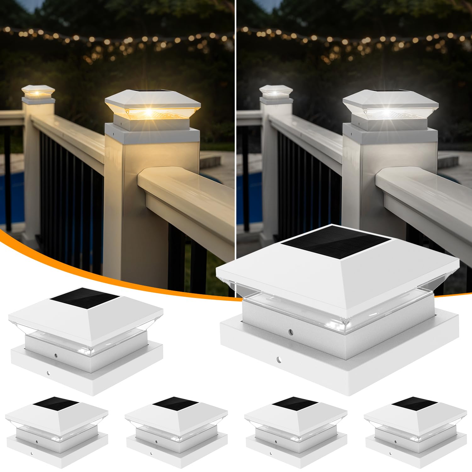 T-SUN Bright Solar Post Cap Lights 6 Pack - Outdoor Waterproof Solar Powered Deck Fence Post Lights for Wooden (4x4/6x6) & Vinyl