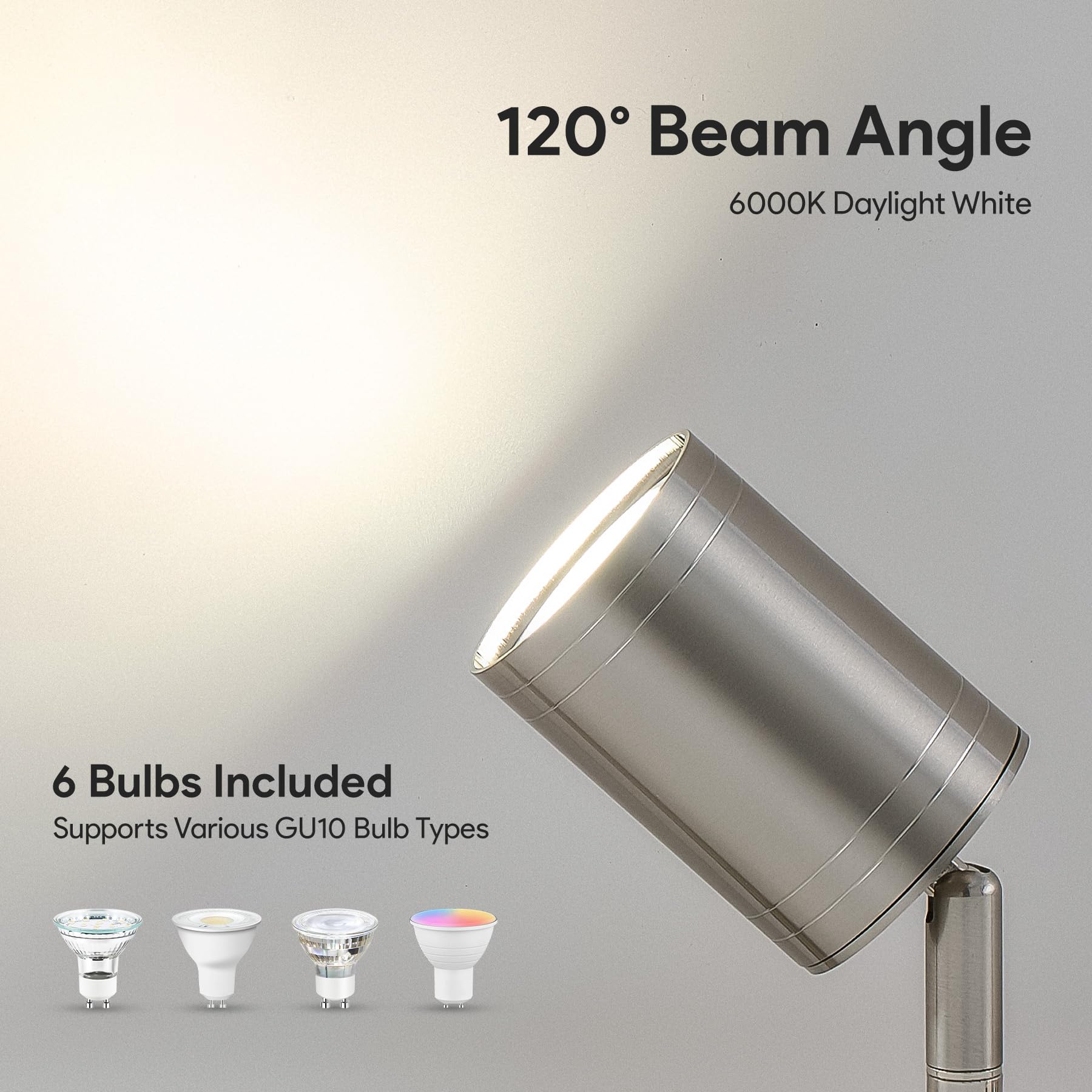 VONLUCE 6-Light LED Track Light Fixture, Rotatable GU10 Bulbs, Modern Nickel Ceiling Spotlight for Kitchen, Office, Bedroom, Model TCL-CR06