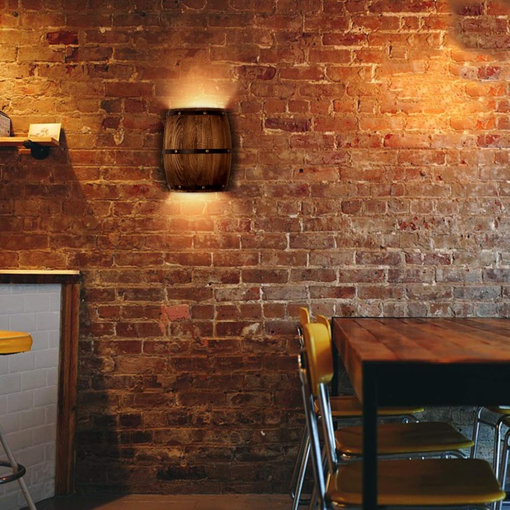 Newrays Antique Wood Wine Barrel Wall Sconce Lighting Fixture Up and Down Indoor Wall Lamp for Bar Area Steampunk Theme
