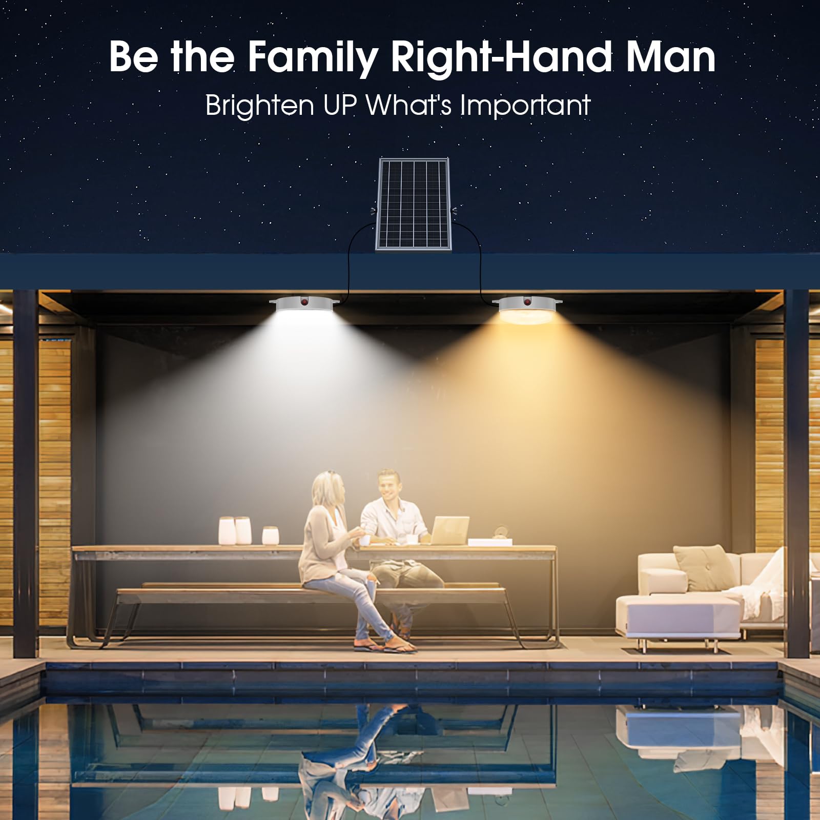 UPONUN Solar Ceiling Light 2 Pack with Motion Sensor, Dimmable 6000K/4000K/3200K, Indoor/Outdoor Barn Lights with Remote, White