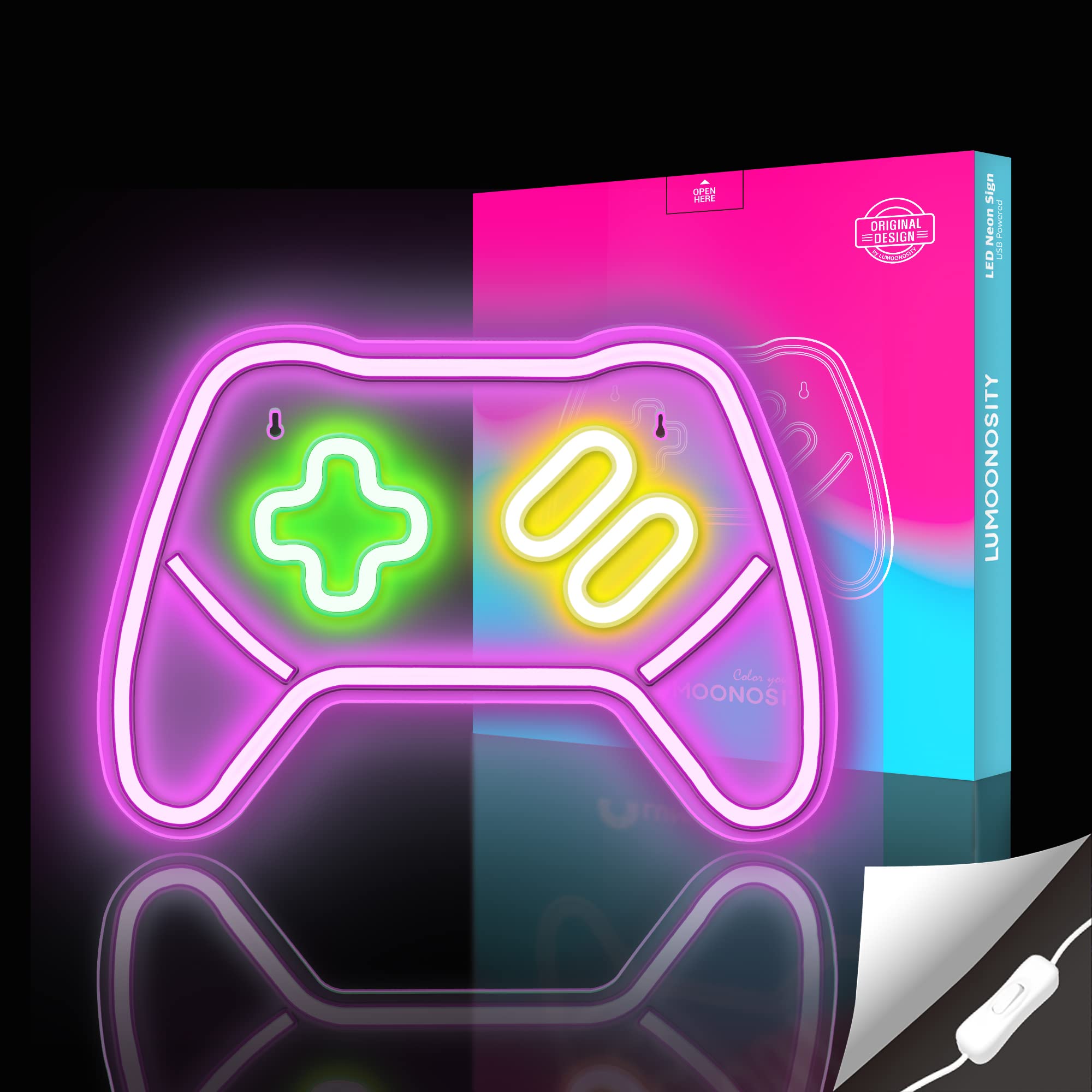Lumoonosity Game Controller Neon Sign - Gamepad Shaped LED Light, Pink, Model NS-CTR PINK, Ideal for Gamers and Streamers