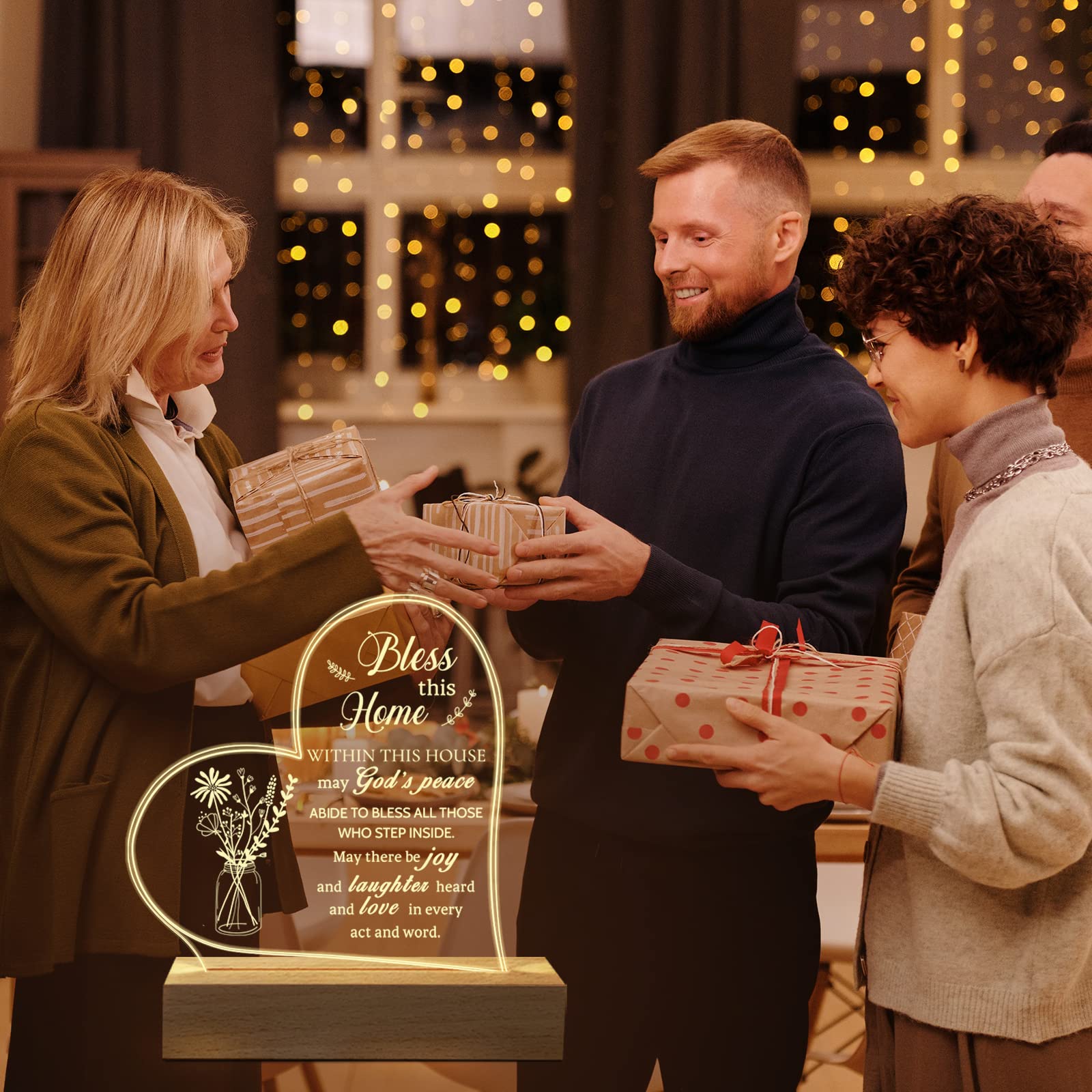 Hiipeenow Acrylic Engraved Night Light, House Blessing Gift, 15X19Cm, White, Model 464349684 For New Homeowners And Couples