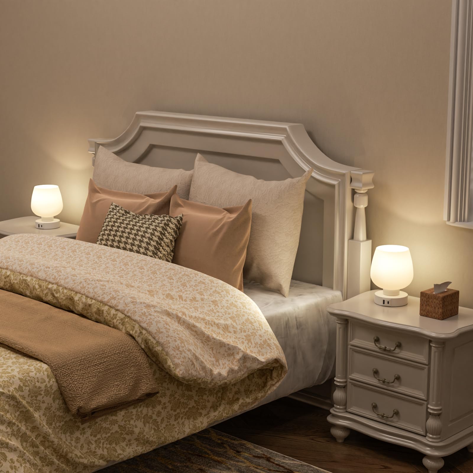 Touch Table Lamp For Nightstand Set Of 2 - Bedside Lamp With Usb C+A Charging Ports For Bedroom Living Room Night Stands, Desk L