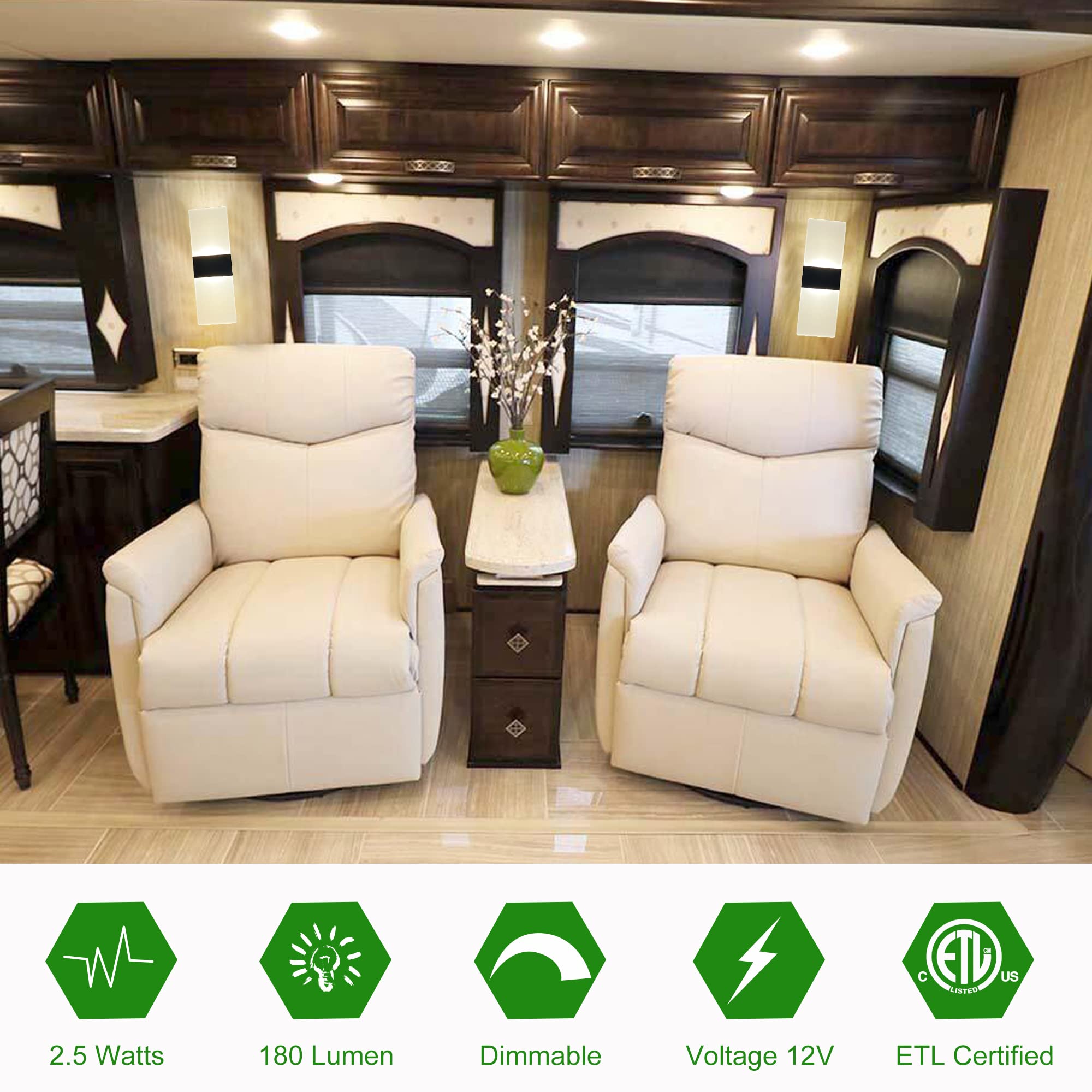 Homdec 2Pack Rv Led Wall Sconce With Switch, 12Volts Rv Interior Vanity Light Fixture With Acrylic Lens, Led Bedside Light For Rv Motorhome Camper Trailer