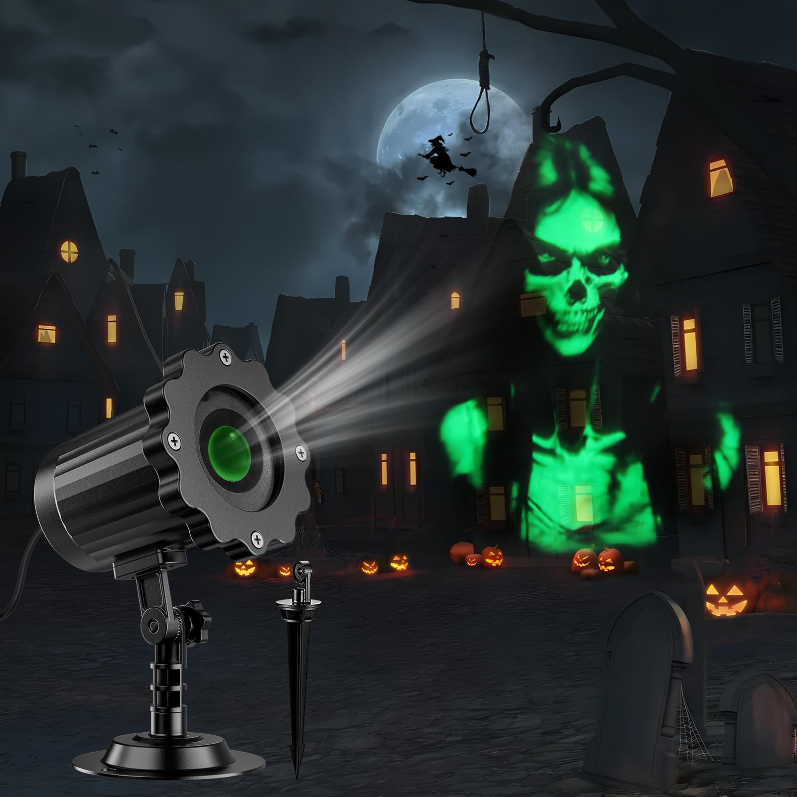 Halloween Projector Lights Outdoor,2024 Upgraded 3D Dynamic Skull Ghost Decorations Light,Clearer Skull Hd Patterns,Night Light For Home Window Wall Halloween Decor