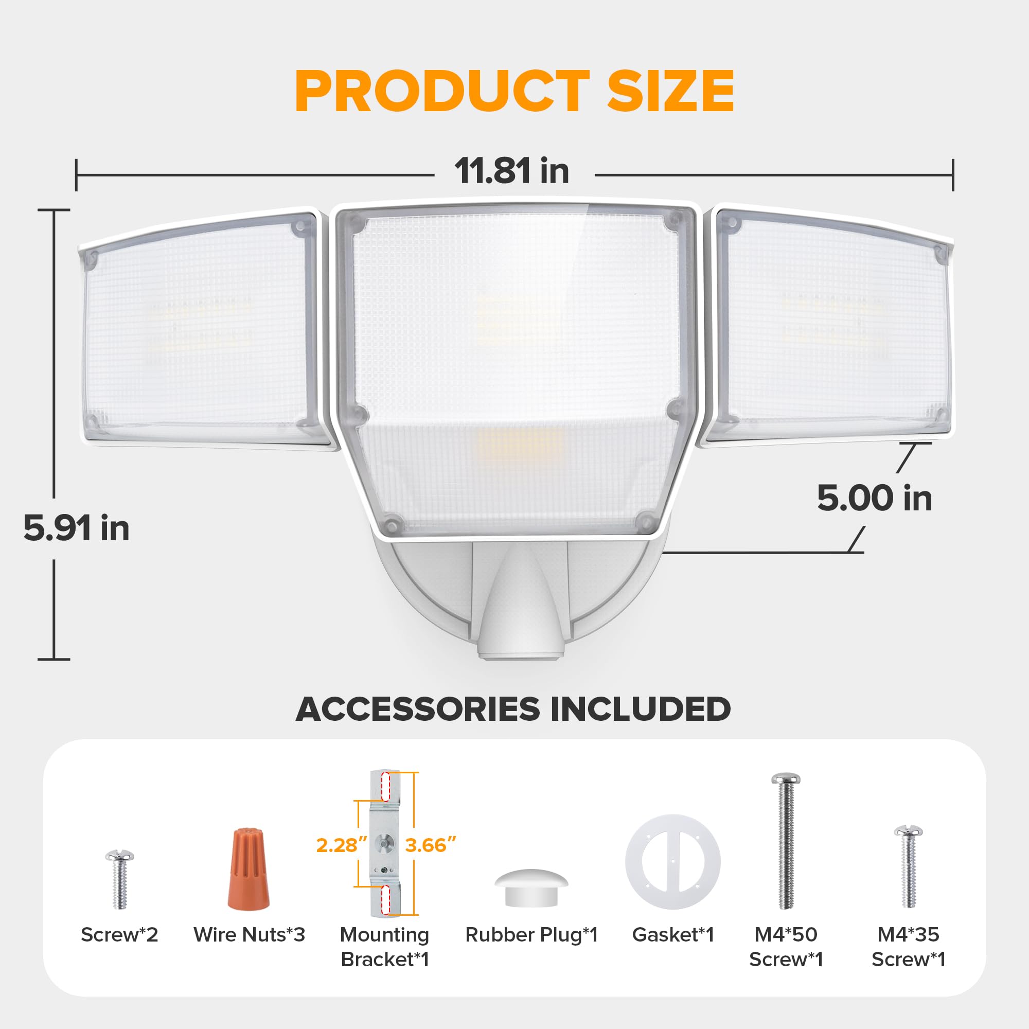 LUTEC 80W LED Flood Lights, 9000LM, 4 Heads, IP65 Waterproof, 5000K Daylight, Outdoor Security Lighting, White