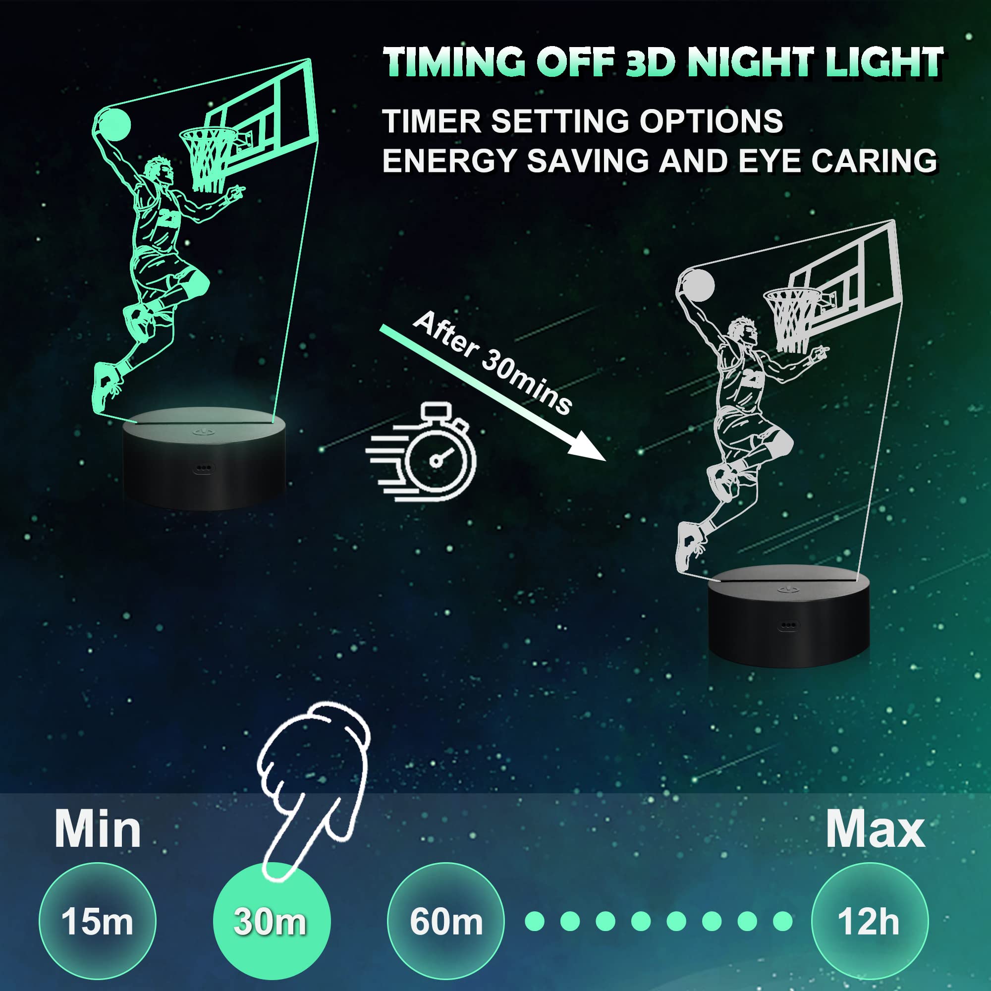 Ammonite 3D Night Light Basketball Player Lamp, 16 Color Remote Led Decor For Kids' Room