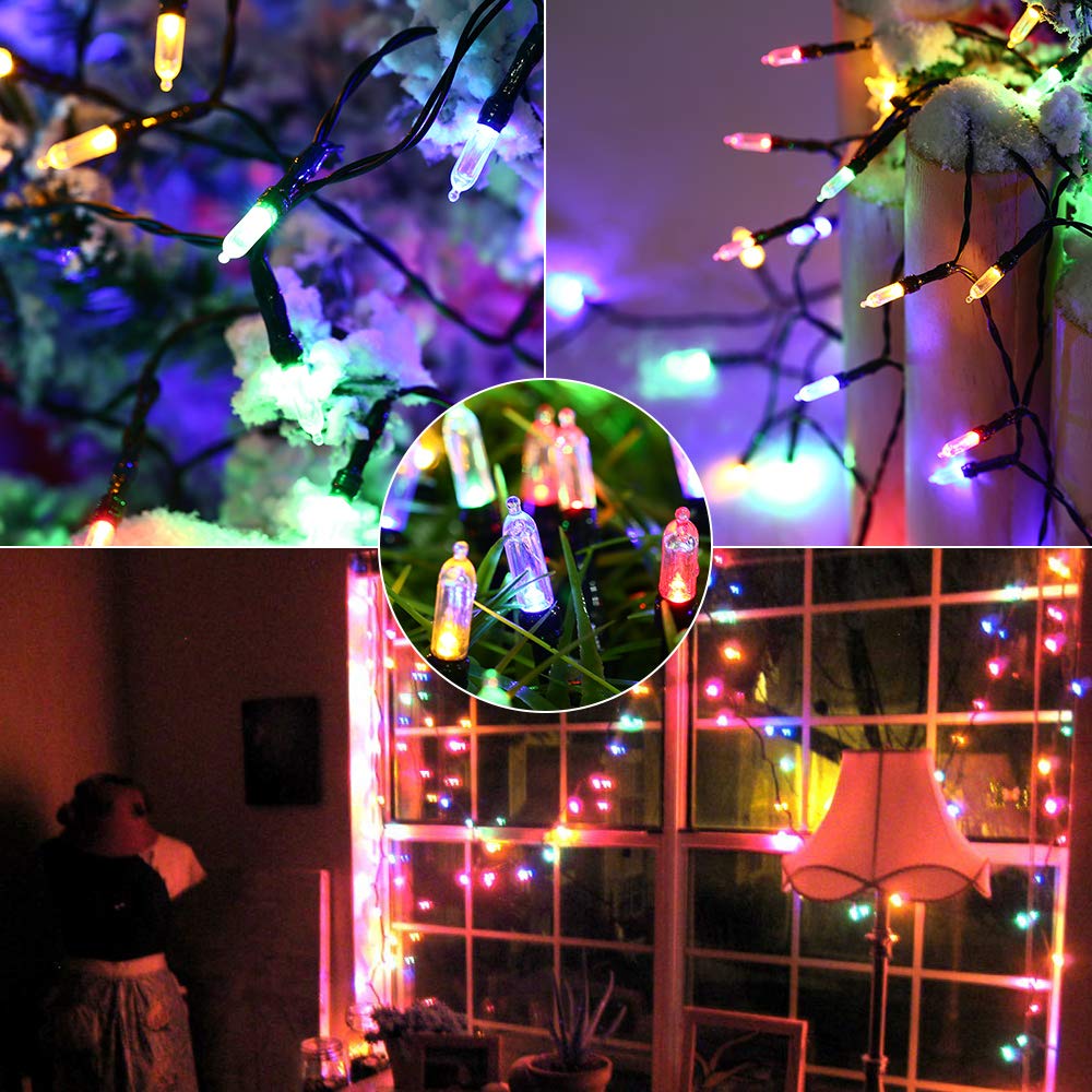 LYHOPE Battery Operated Christmas Lights, 33ft, 100 LED, Waterproof, 8 Modes, Multicolor, Model JJMAHBL06
