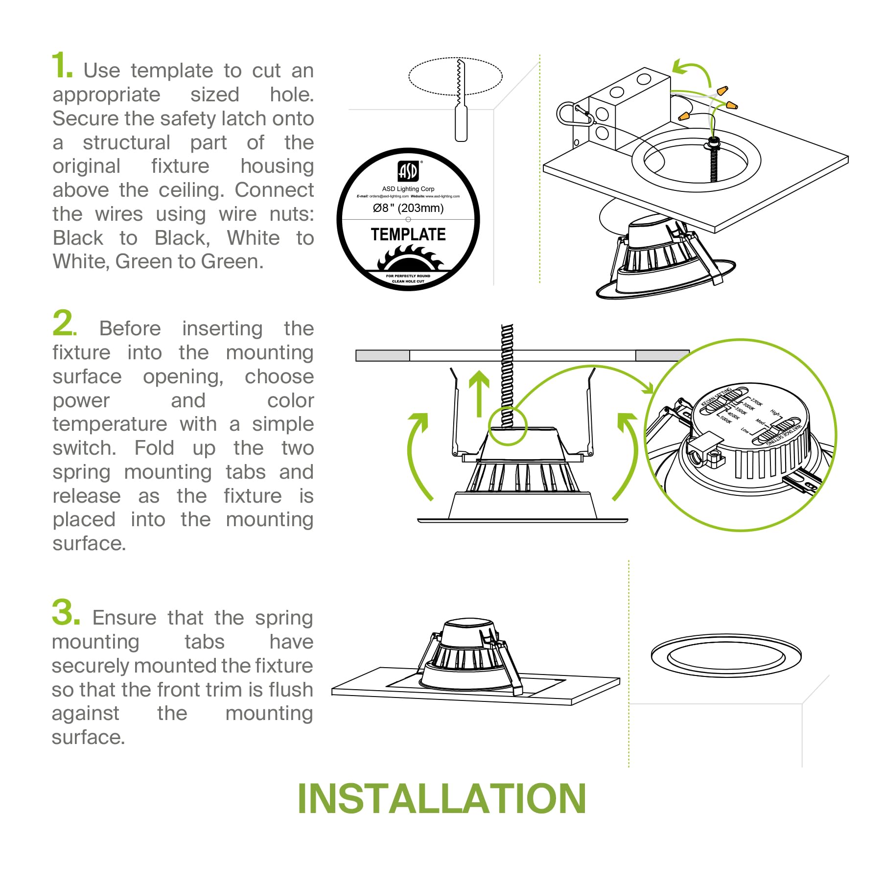 Asd 8 Inch Commercial Canless Led Downlight  Power Adjustable 12/20/30W Lighting  Round Dimmable Recessed Ceiling Light Fixture  5 Color Temperatures 2700K-5000K  120-277V Ic Rated Ul & Energy Star