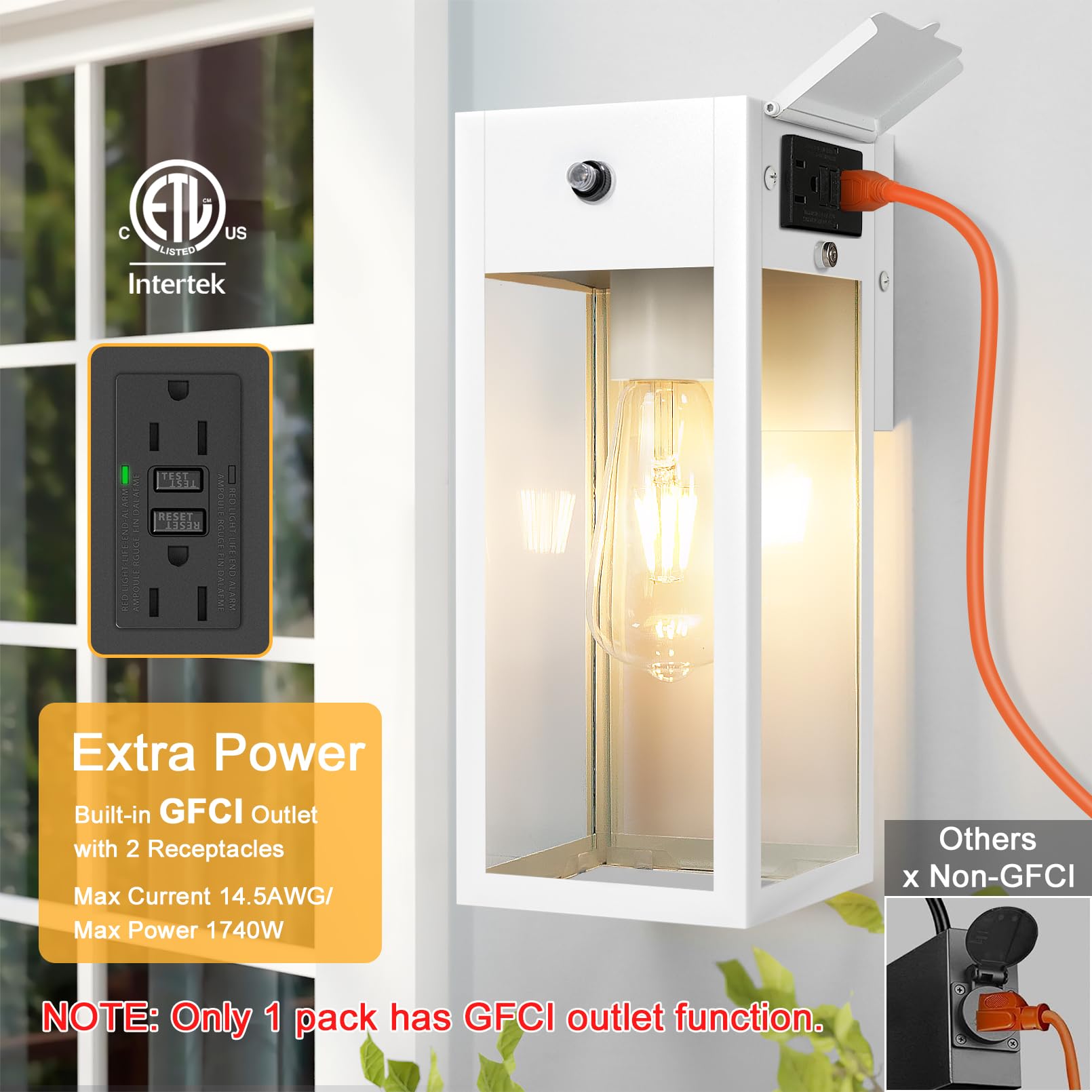 OYKYOHEI Outdoor Dusk to Dawn Wall Mount Light Fixture, White Metal, with Outlet for Porch and Garage