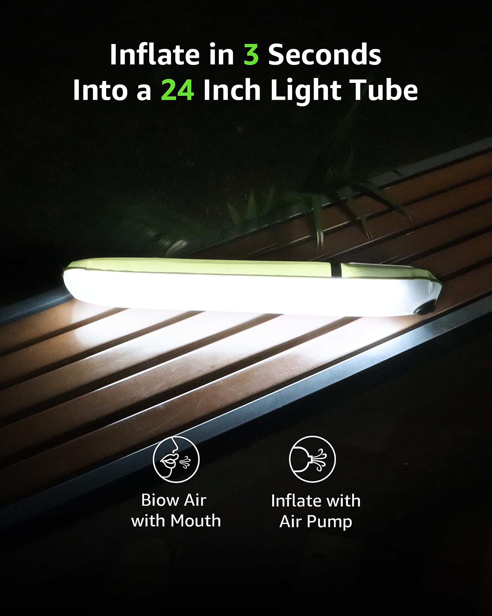 BILTRTE Solar Camping Lantern, Rechargeable & Waterproof LED Lights, 4 Modes, 24in, 2 Pack, Green, Model S60