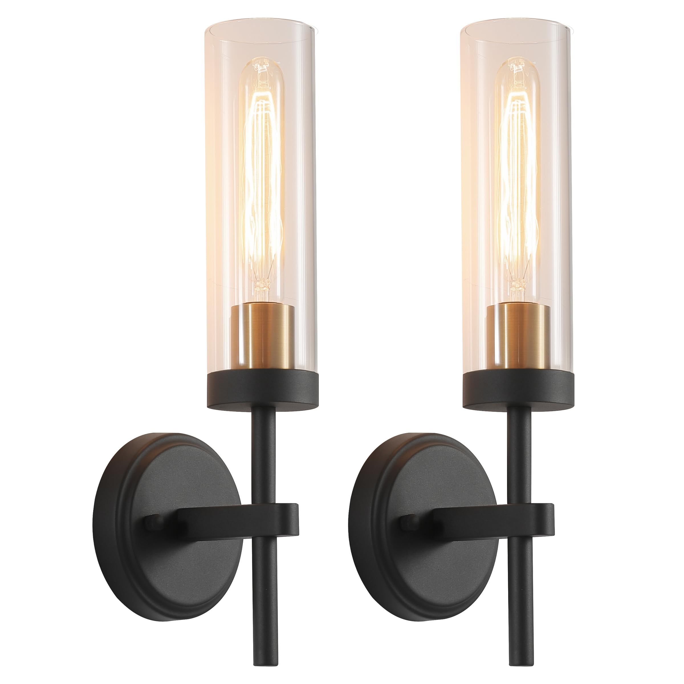 Wall Sconces Set Of Two Black Gold Bathroom Sconces Wall Lighting With Clear Glass  Modern Sconces Wall Decor Set Of 2 Wall Light Fixtures For Bathroom Mirror Living Room Hallway Bedroom Wall Lamp