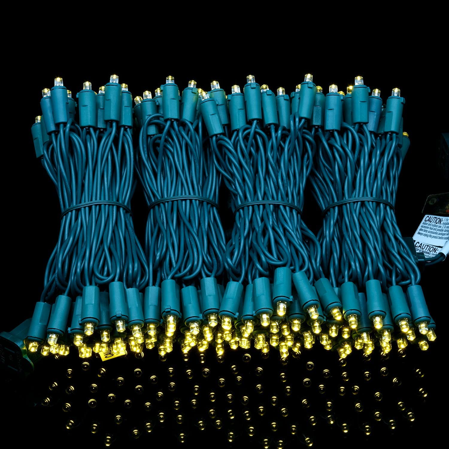 YULETIME LED Christmas Lights Set, 200 Warm White Bulbs, 66 ft Green Wire, UL Certified, 5mm