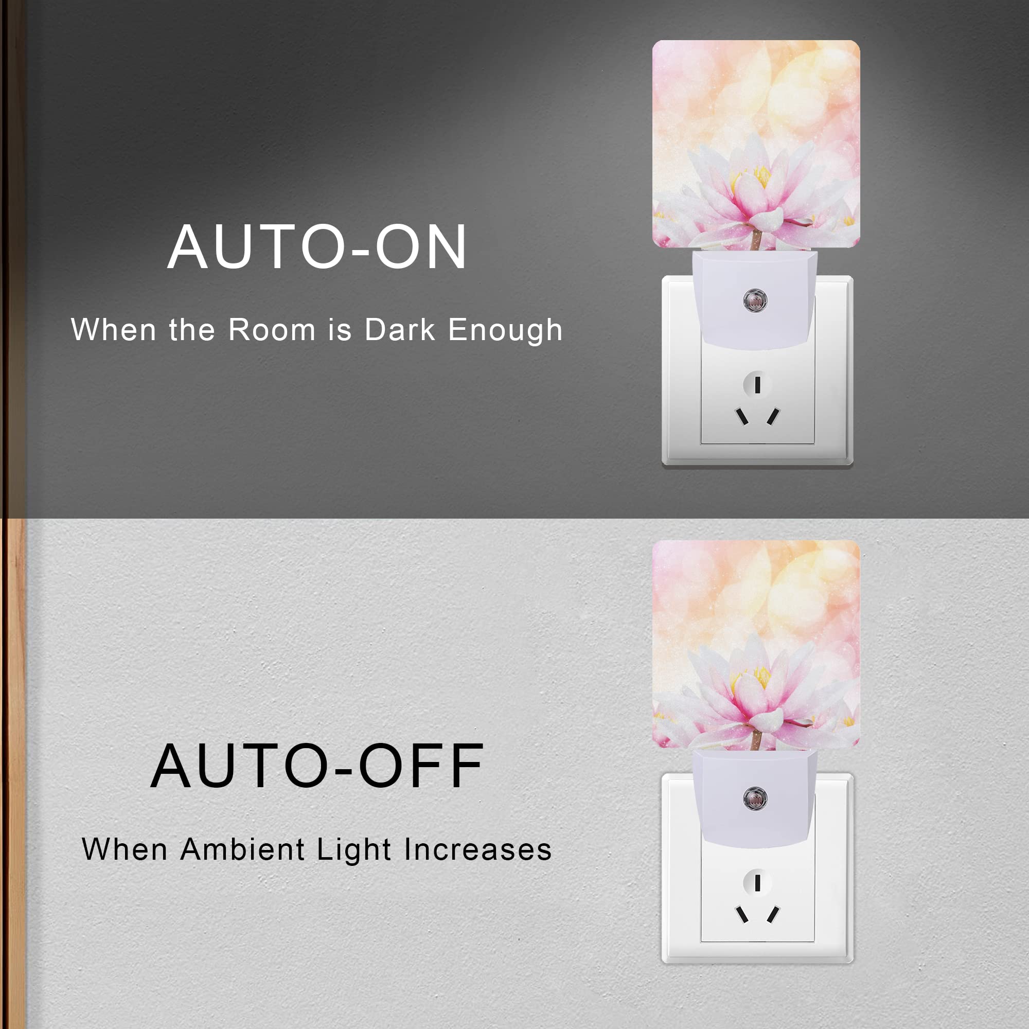 Smoaffly LED Night Light - Pink Water Lily Lotus, Auto Sensor Dusk-to-Dawn Lamp for Nursery, Model XD-FXYD-LST12